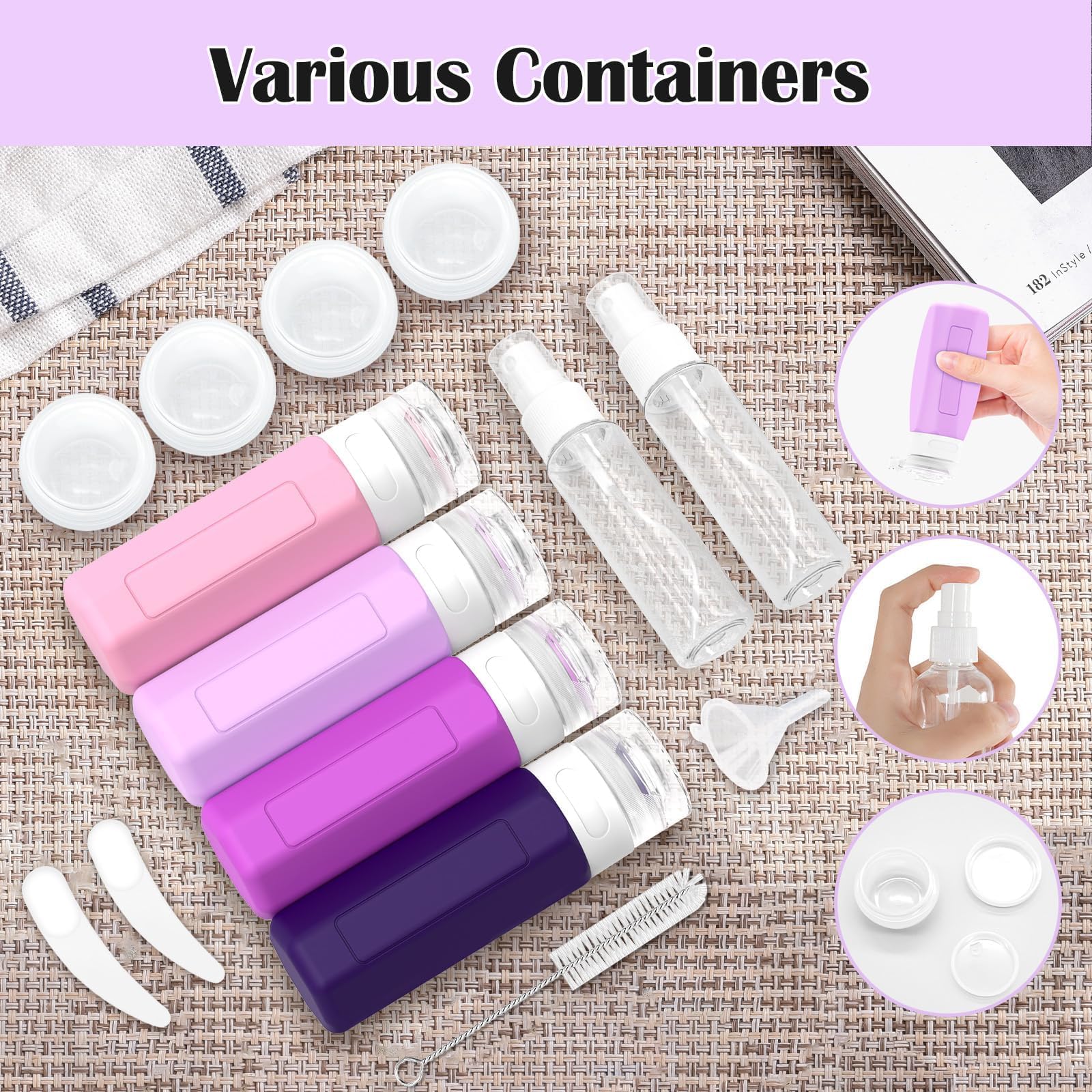 17PCS TSA Approved Travel Bottles for Toiletries - Leak Proof Silicone Containers Set for Shampoo, Conditioner, Lotion & Creams (Purple) | Perfect for Air Travel, Vacation & Gym Essentials