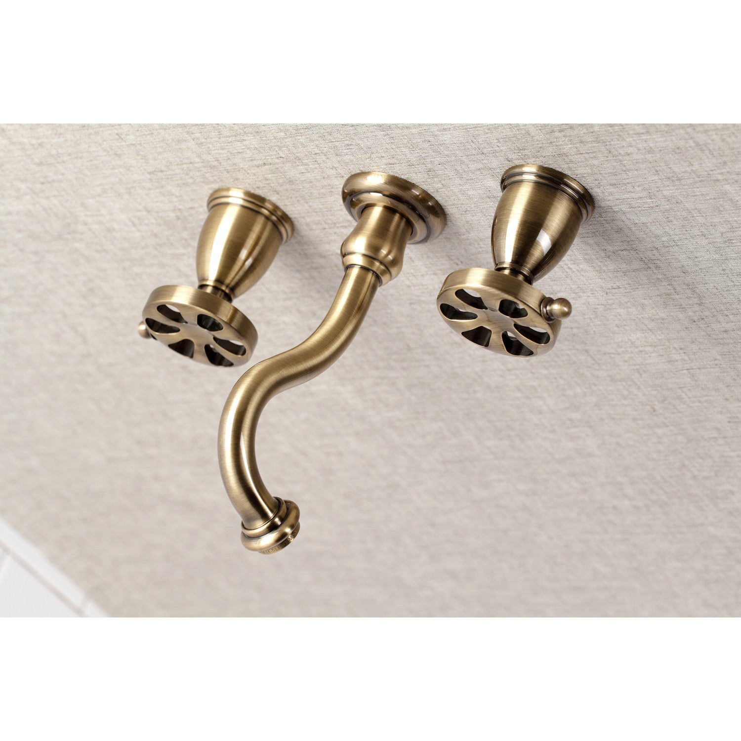Belknap KS3123RX Double Handle 3 Hole Wall Mount Bathroom Faucet in Antique Brass - Perfect for Vintage Style Bathrooms and Powder Rooms