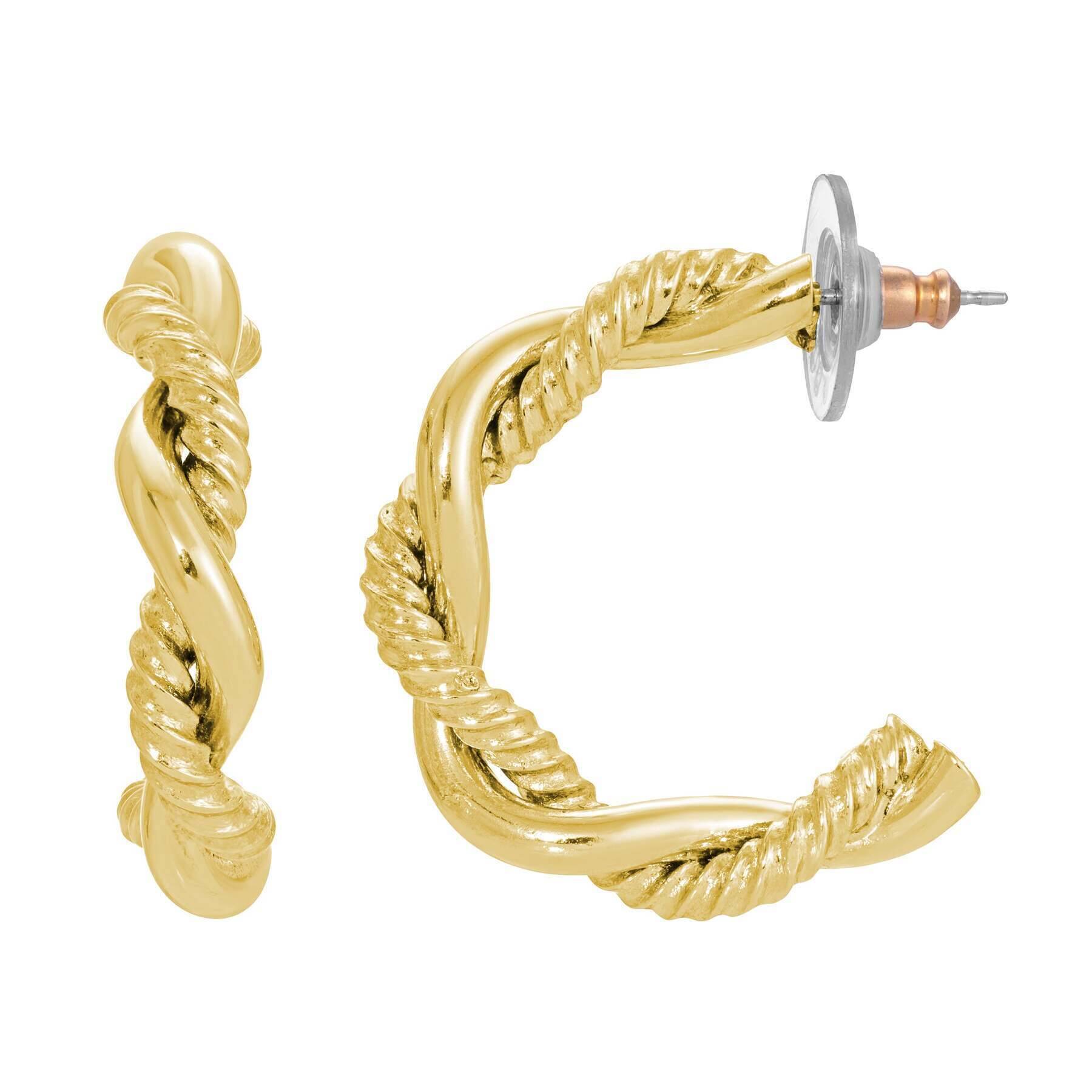 1928 Jewelry Interlacciato Hoop Post Earrings for Women - 14K Gold Plated Small Hoop Earrings - Minimalist Dainty Everyday Stud Earrings - Perfect for Work, Date Night & Special Occasions