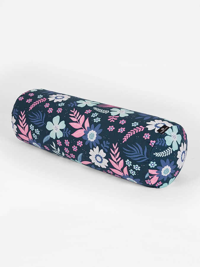 Organic Buckwheat Meditation Bolster Cushion for Yoga Studio - Floral Design Support Pillow for Yoga, Meditation & Relaxation at Home or Studio