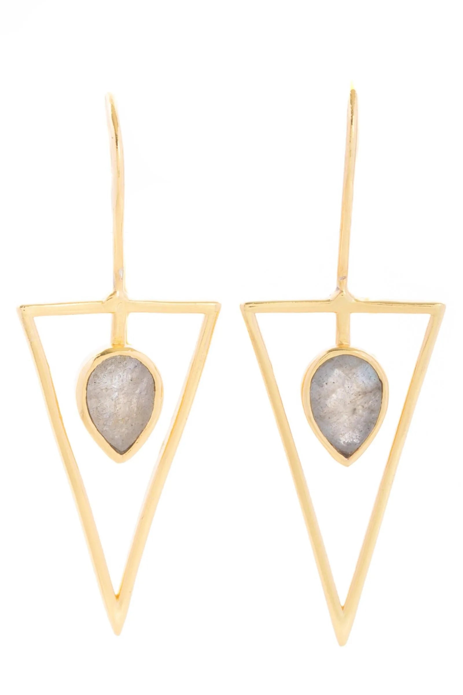 Triangle Open Frame Gemstone Earrings - Dainty Gold Geometric Studs for Women | Perfect for Parties, Weddings & Everyday Wear