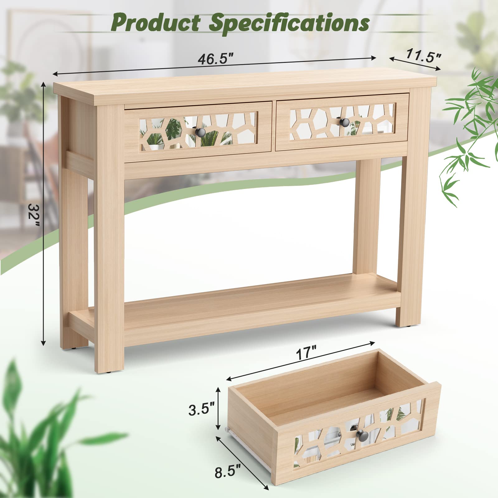 Giantex 2-Tier Wooden Console Table with 2 Drawers & Open Storage Shelf - Entryway Table for Living Room, Hallway, or Foyer - Easy Assembly Rectangular Accent Table (Natural Finish) - Perfect for Small Spaces, Home Decor & Organizing Keys, Mail & Essentials