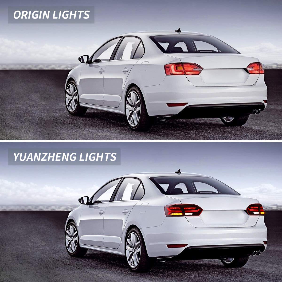 VLAND LED Tail Lights for 2011-2014 Volkswagen Jetta Sagitar Sedan (Excludes LED Models & 2013 GLI) - Sequential Turn Signals, Red Lens, Driver & Passenger Side - Upgrade Your Car's Style & Safety for Night Driving