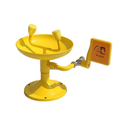 CGOLDENWALL Stainless Steel Emergency Eyewash Station - Dual Head Eye Washer & Face Shower for Lab, Industrial & Workplace Safety | Continuous Flow Design | ANSI Compliant (Yellow) | Perfect for Chemical Spills, First Aid & Safety Compliance
