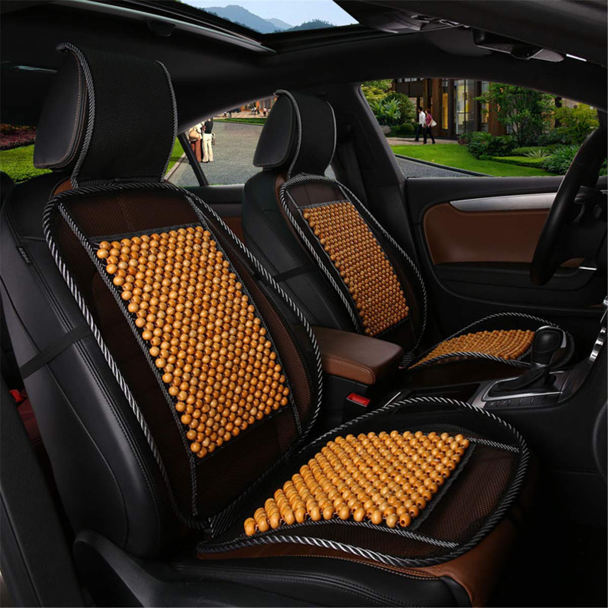 Cooling & Breathable Wood Bead Car Seat Cover - Lumbar Support Massage Cushion for Back Pain Relief - Perfect for Long Drives, Commuting, and Road Trips