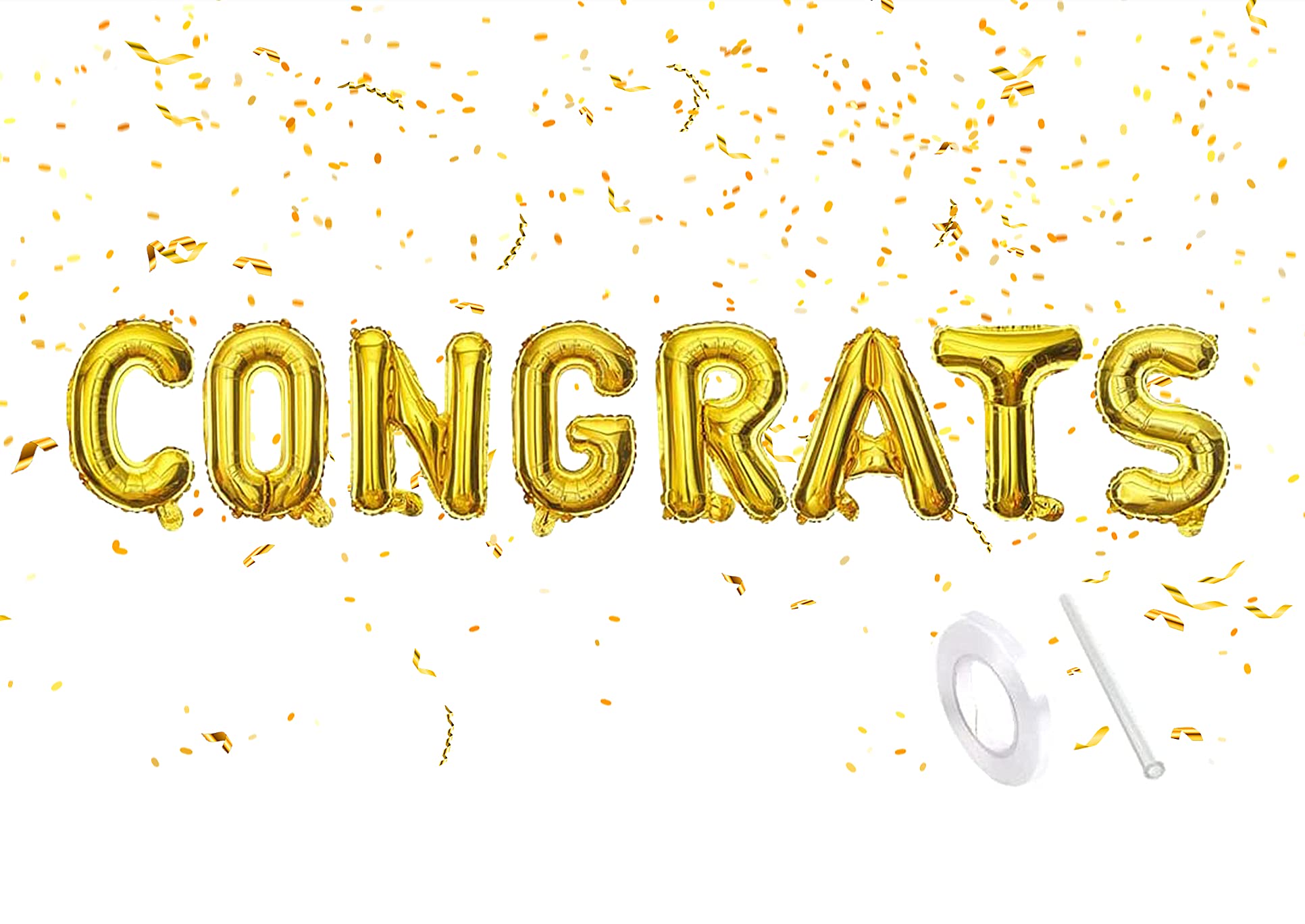 Rose Gold 16 Inch Congratulations Balloons Banner Set - Foil Mylar Letter Balloons for Graduation Party Decorations, Retirement Celebrations & Grad Party Supplies | Perfect for Graduation Ceremonies, College Parties & Retirement Parties (Gold)