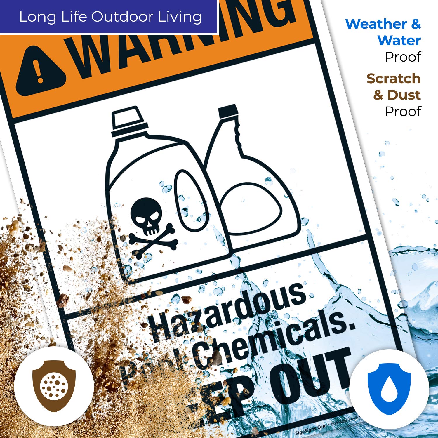 Pool Safety Sign - Sigo 10x14 Inches Keep Out Hazardous Chemicals Warning Sign, 55 mil Thick HDPS Durable Plastic, Made in USA - Ideal for Swimming Pools, Chemical Storage Areas & Maintenance Zones