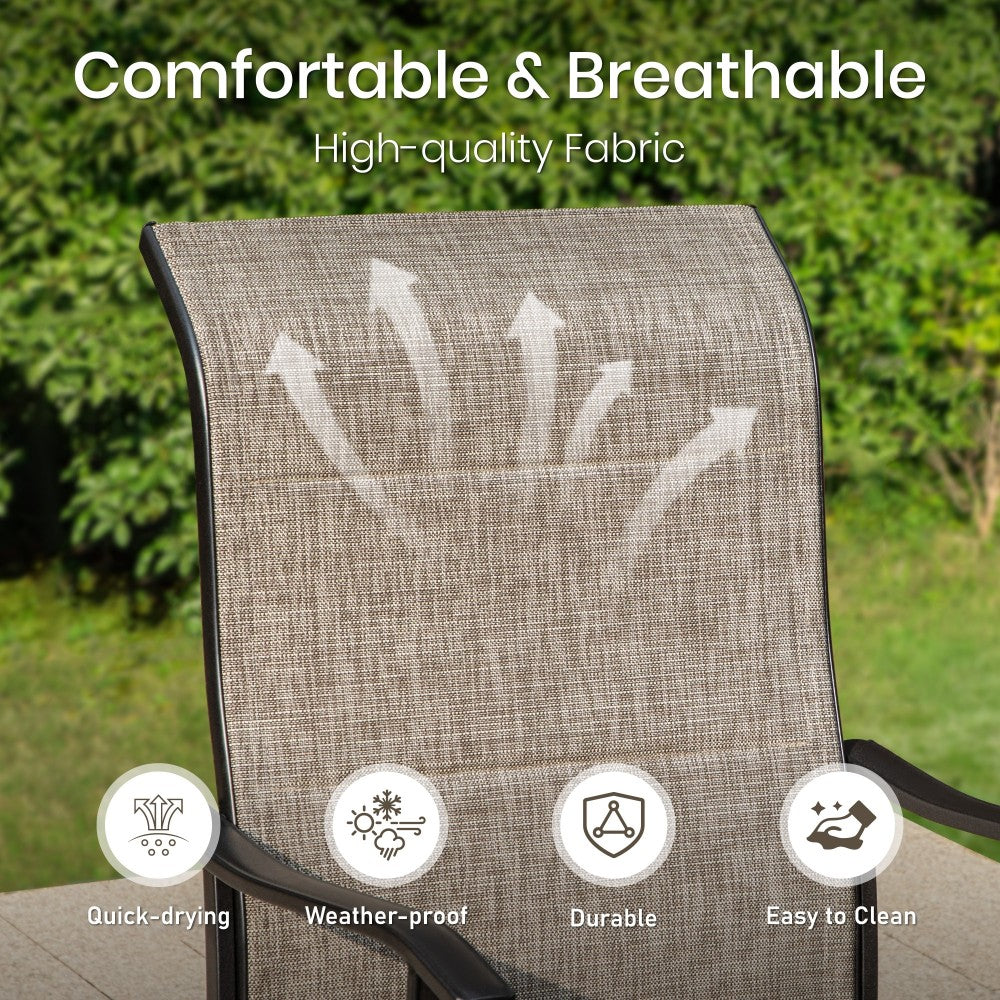 PHI VILLA 7/9 Piece Outdoor Patio Furniture Set - Textilene High Back Swivel Chairs with Adjustable Metal Dining Table - Perfect for Backyard, Garden, Poolside & Outdoor Entertaining