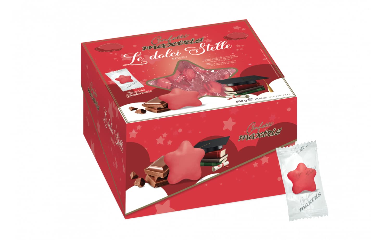 CONFETTI MAXTRIS 500g Candy Tray - Sweet Red Stars Wrapped Candy for Birthday Parties & Wedding Celebrations