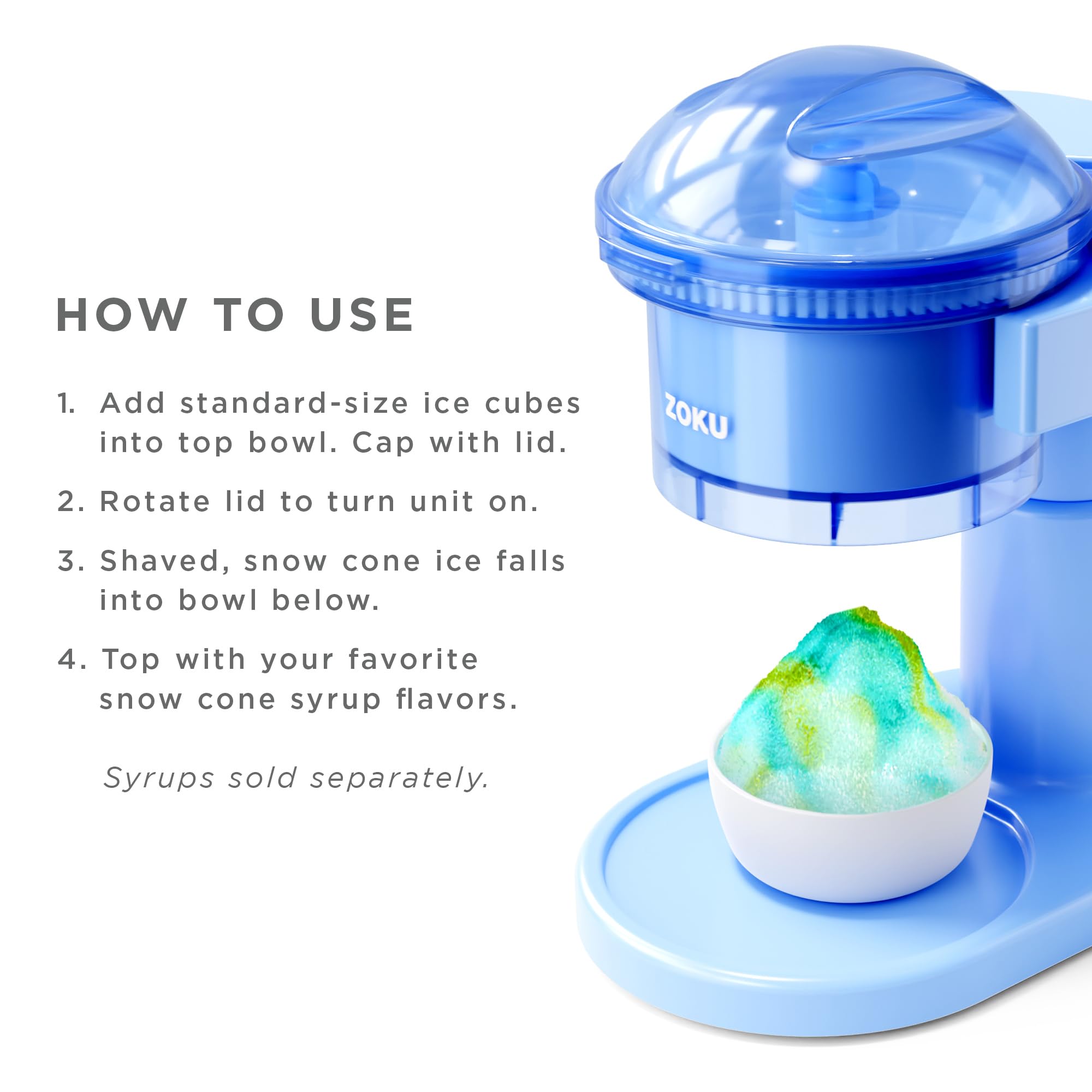 ZOKU Snow Cone Maker - Stainless Steel Shaved Ice Machine for Homemade Frozen Treats, Slushies, Margaritas & Icy Drinks | Perfect for Summer Parties, Kids' Birthday Events & Backyard BBQs