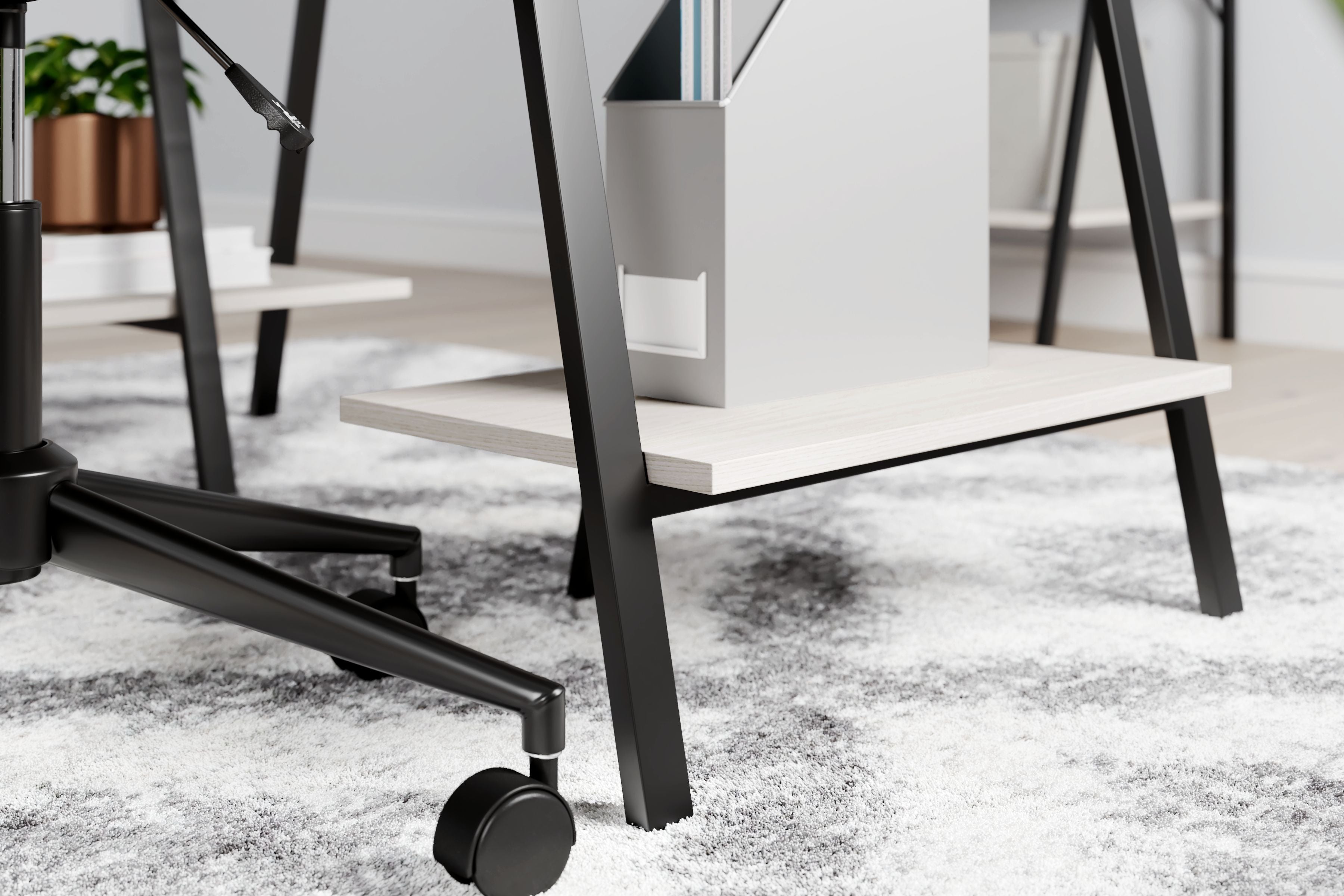 Bayflynn White & Black Home Office Desk with 2 Fixed Shelves - Perfect for Small Spaces, Remote Work & Study