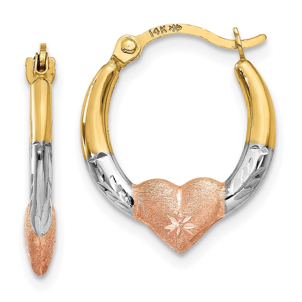 14K Gold Heart Shaped Hoop Earrings for Women - Real 14K Rose, White & Yellow Gold or Tri-Color Gold | Valentine's Day Gift, Anniversary Present, Birthday Jewelry | Perfect for Date Night, Wedding & Special Occasions