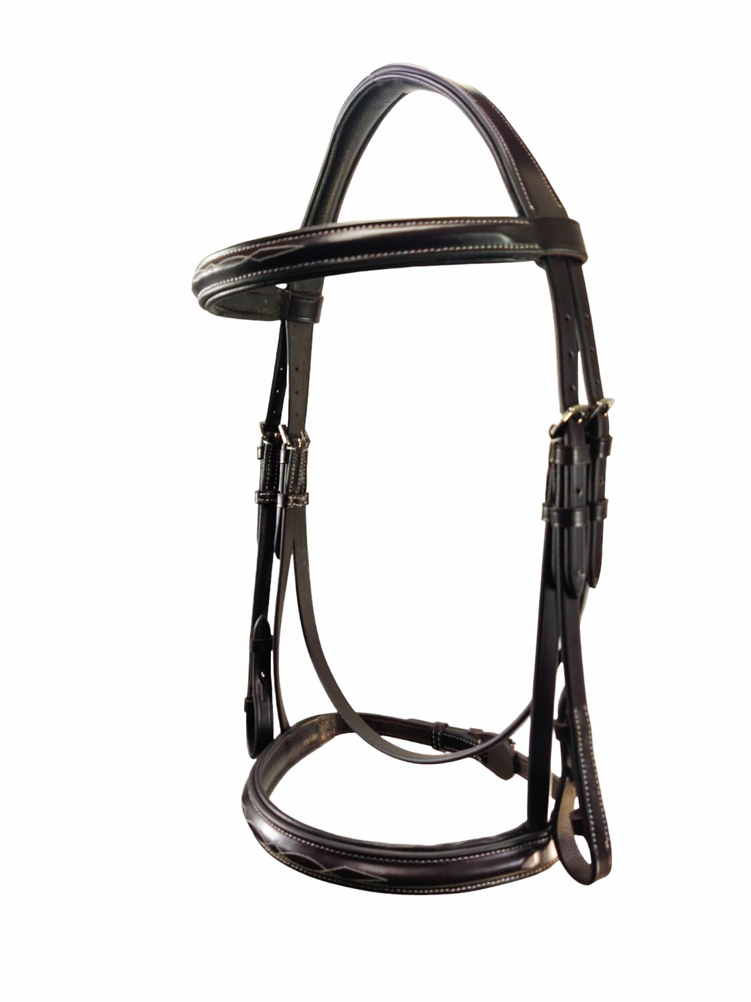 Premium Havana Brown English Leather Horse Bridle with Fancy Stitch - Durable Equestrian Gear for Dressage & Show Jumping - Perfect for Professional Riders & Horse Shows
