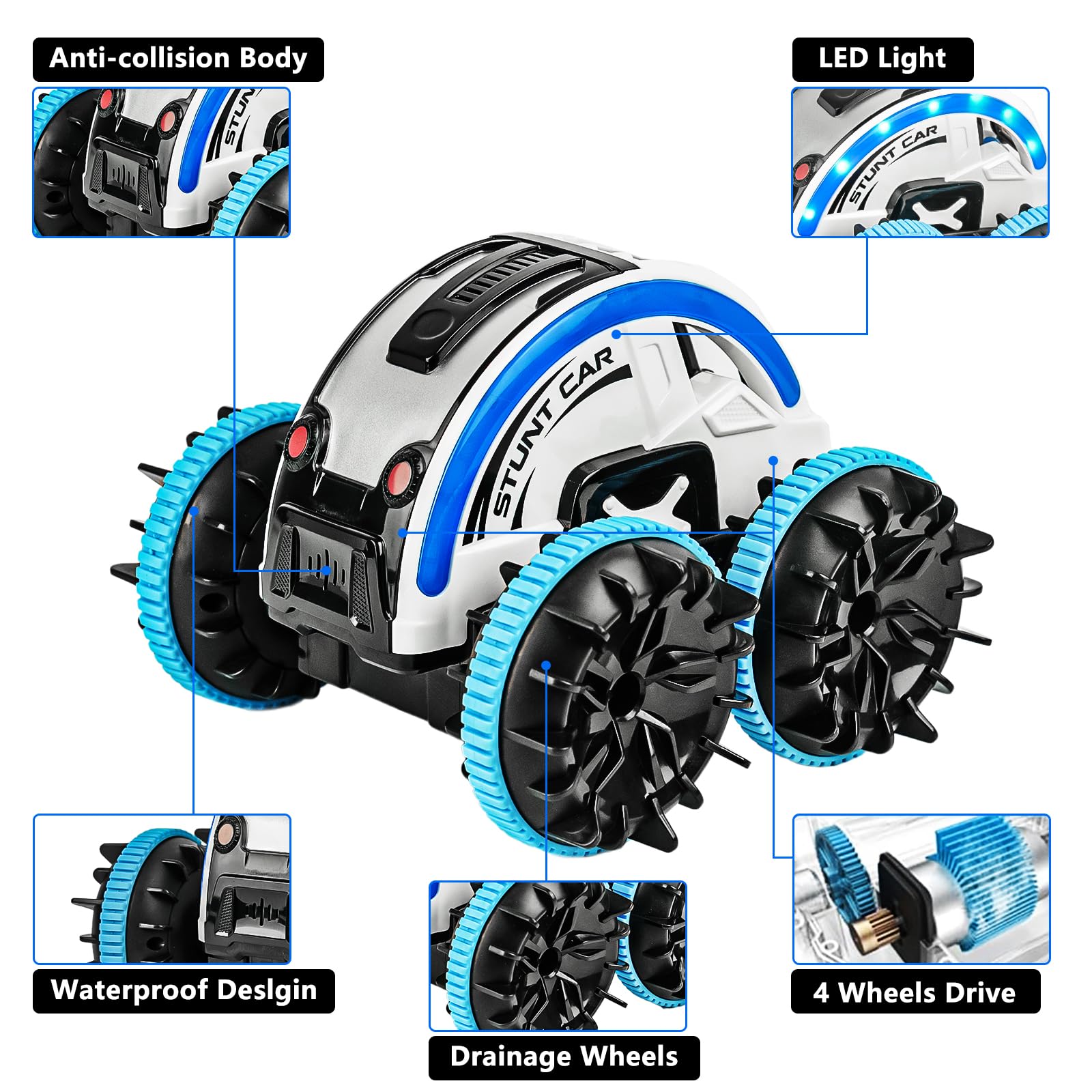 Cheerwing 2.4GHz Amphibious RC Car - All Terrain Waterproof Remote Control Stunt Vehicle with 360° Flips for Boys & Girls | Perfect for Outdoor Play, Pool Parties & Backyard Adventures