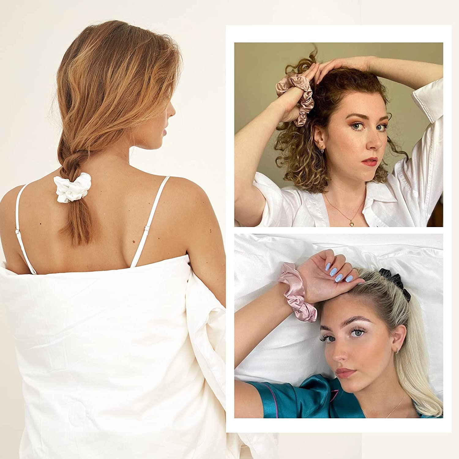 6 Pcs Silk Satin Scrunchies Hair Ties - Soft Ponytail Holders for Women & Girls | Neutral Hair Accessories for Everyday, Workout & Special Occasions