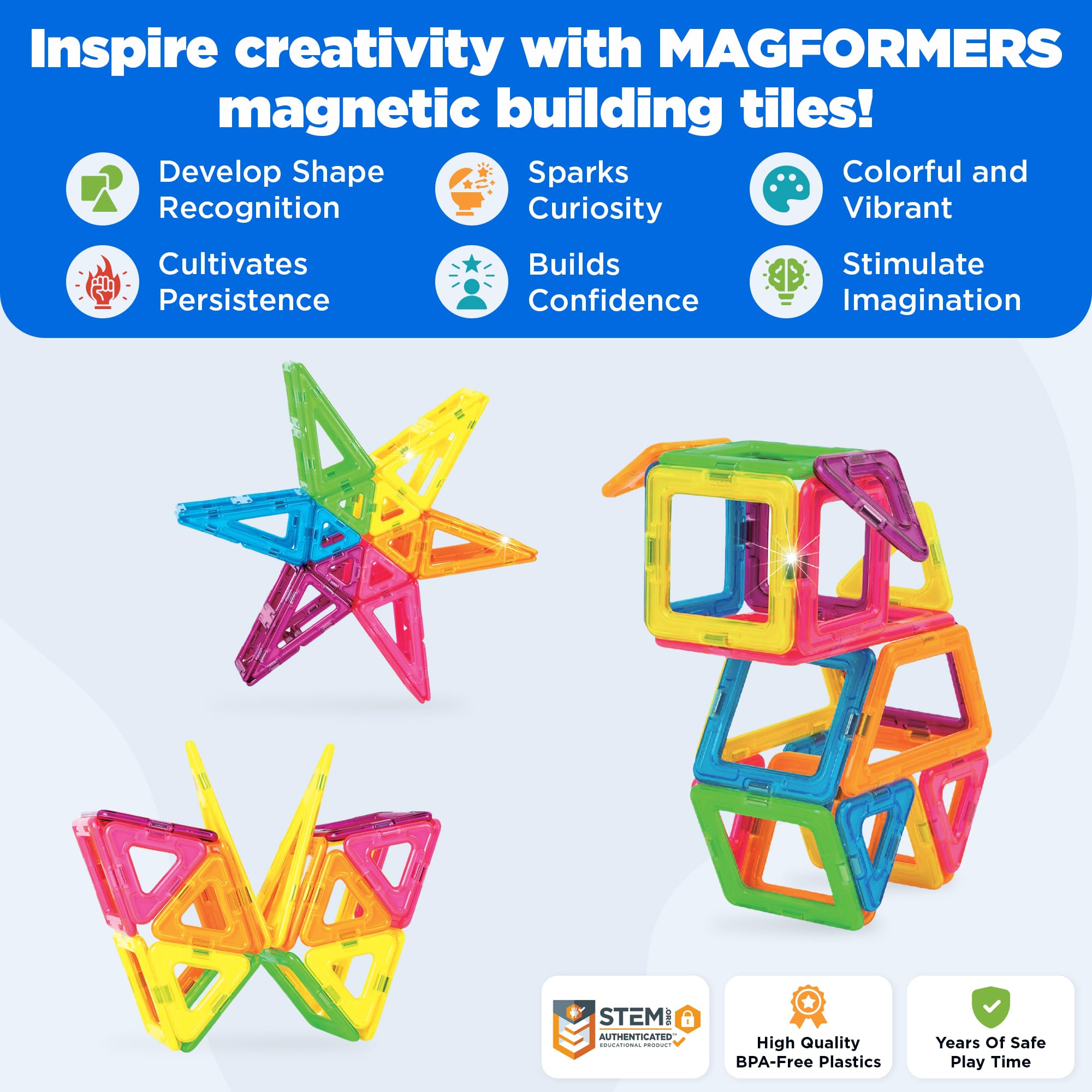 Magformers Neon 60-Piece Magnetic Building Blocks Set - STEM Educational Construction Toy for Kids | Develop Problem-Solving & Shape Recognition Skills | Perfect for Classroom, Birthday Gifts & Creative Play