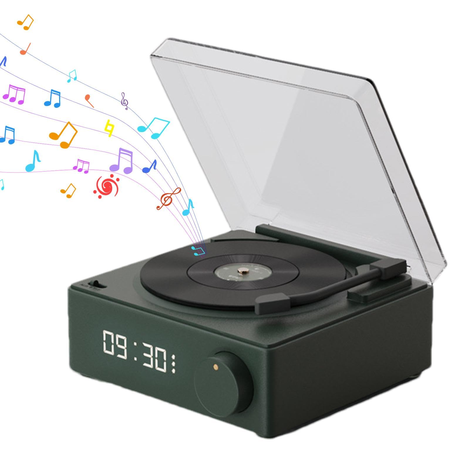 Joberio Wireless Record Player with Built-in Speakers, Alarm Clock & Bluetooth Connectivity | Portable Turntable for Home, Travel, Yard & Outdoor Activities