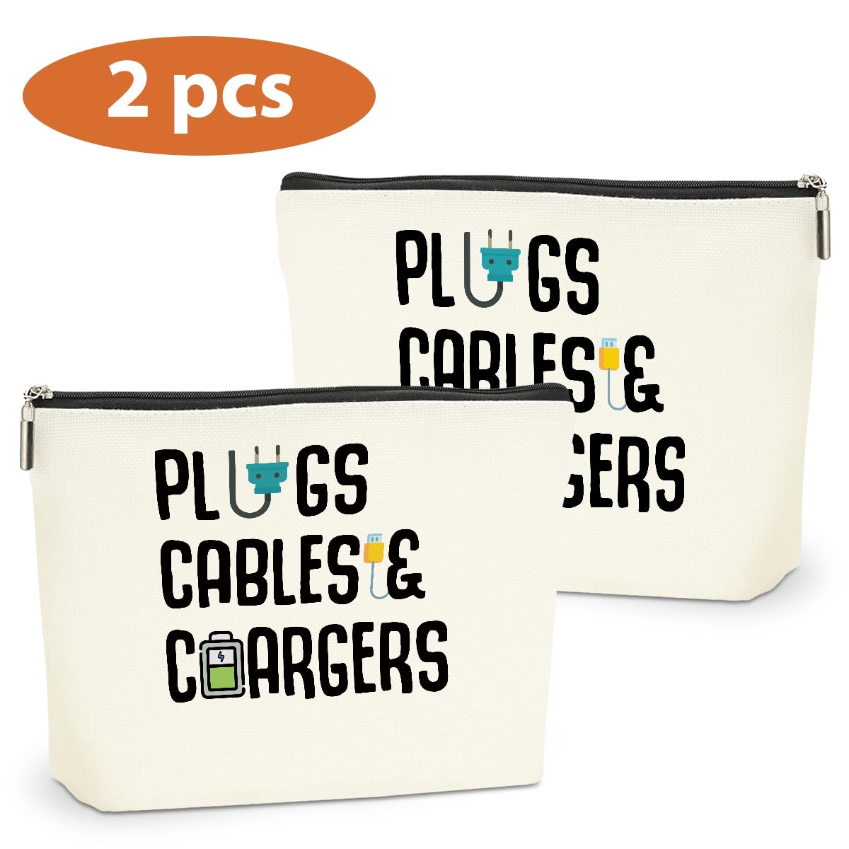 2-Pack Cable Organizer Bag - Waterproof Travel Makeup & Charger Storage Pouch for Electronics Accessories - Perfect for Women's Christmas/Birthday Gifts (Zipper Closure) - Ideal for Travel, Office & Home Organization
