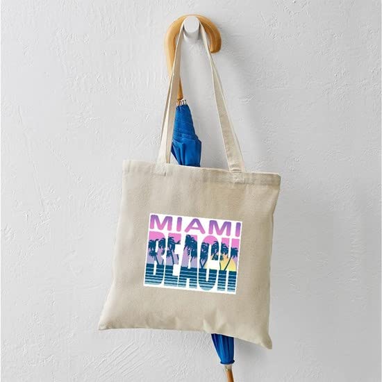 Eco-Friendly Miami Beach Canvas Tote Bag - Natural Reusable Shopping Bag for Beach, Groceries & Daily Use | Durable & Stylish Carryall