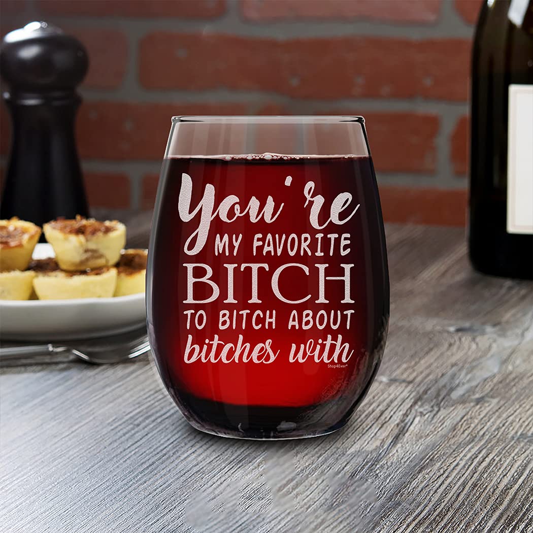 You're My Favorite B Laser Engraved Stemless Wine Glass - Funny Wine Glass Gift for Women, Sister, Bridesmaid, Best Friend & Coworker - Perfect Birthday Gift Idea for Parties, Girls Night & Special Occasions