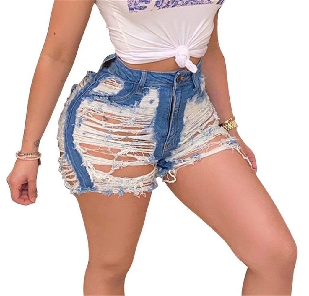 LKOUS Women's High Waisted Ripped Jean Shorts - Distressed Denim Hot Pants with Pockets | Casual Summer Fashion for Streetwear, Beach & Night Out