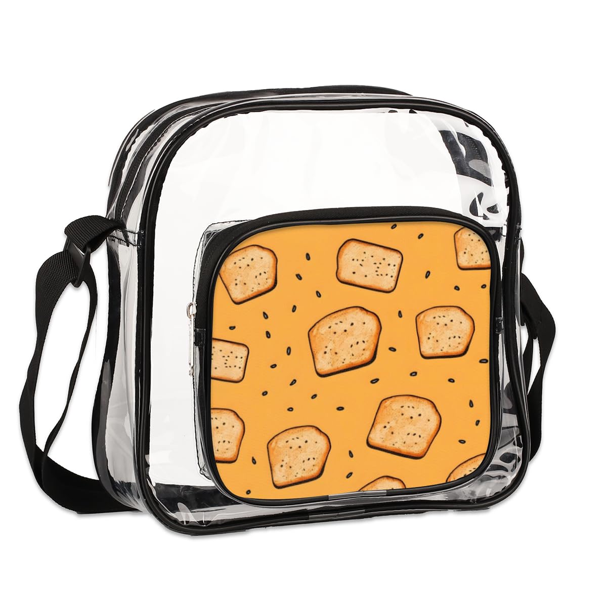 Mularoka Clear Crossbody Purse - Yellow Bread Themed Stadium Approved Transparent Bag for Women & Men | Perfect for Festivals, Sports Events, Concerts & Theme Parties | Food Inspired Fashion Accessory