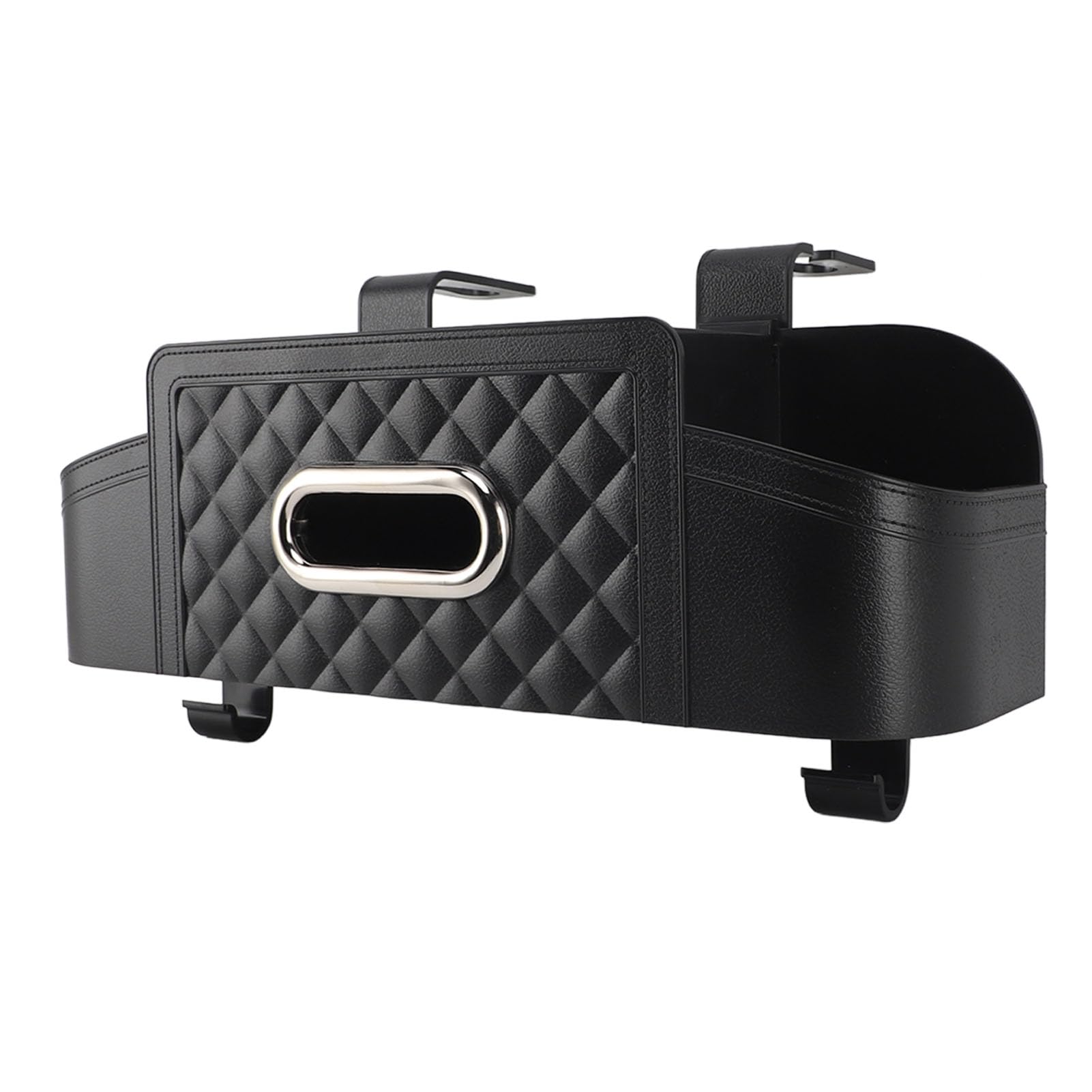 Car Backseat Tissue Box Holder - Plastic Multifunctional Storage Organizer with Cup Holder for Travel Accessories (Black) | Perfect for Road Trips & Family Car Organization