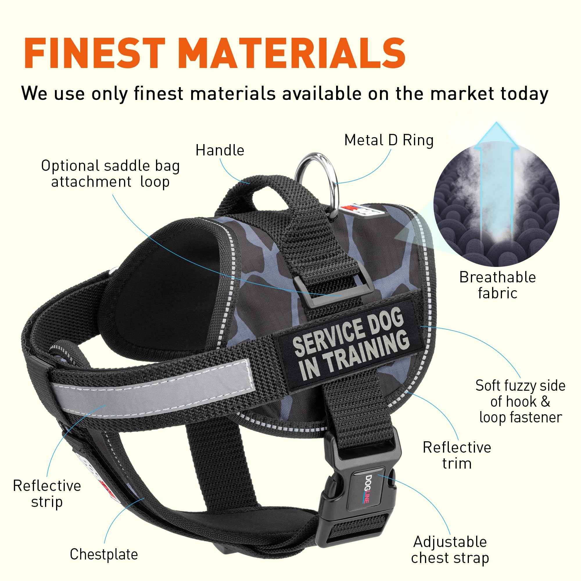Premium Adjustable Dog Harness Vest with Reflective Strips & Service Patches - Breathable Neoprene for Training, Medical & Service Dogs (36-46