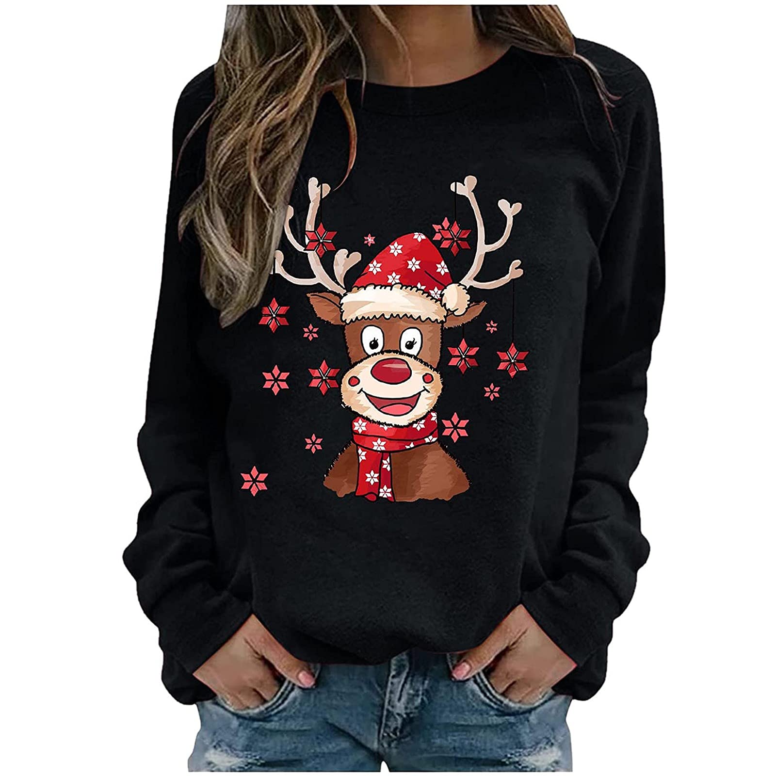 Women's Christmas Tops - Cute Printed Long Sleeve T-Shirts & Casual Crewneck Sweatshirt | Loose Fit Comfy Holiday Pullover for Parties, Gifts & Winter Outfits