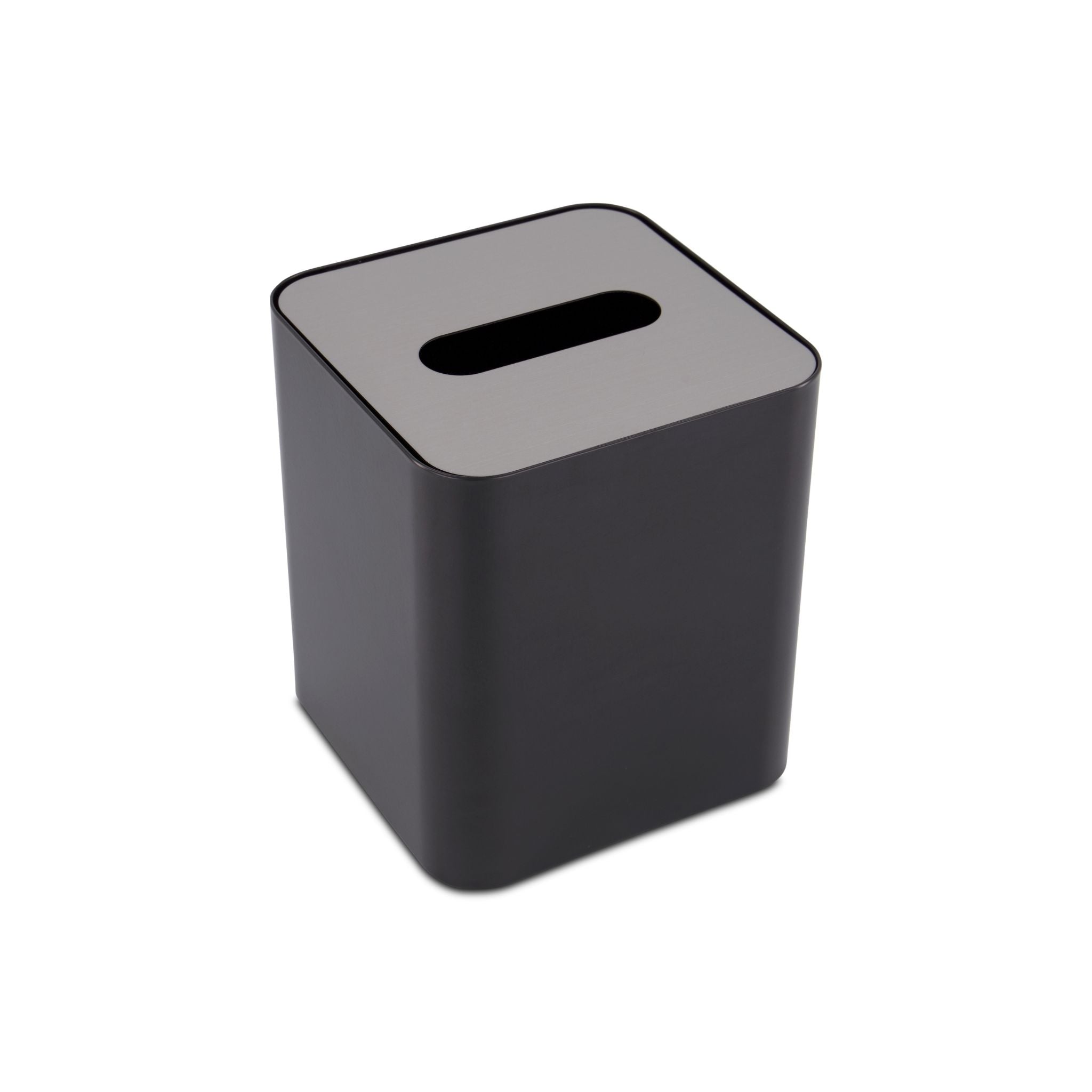 Square Tissue Box with Metal Lid - Black/Brushed Steel | Modern Home & Office Decor | Perfect for Living Room, Bathroom, or Desk Organizer