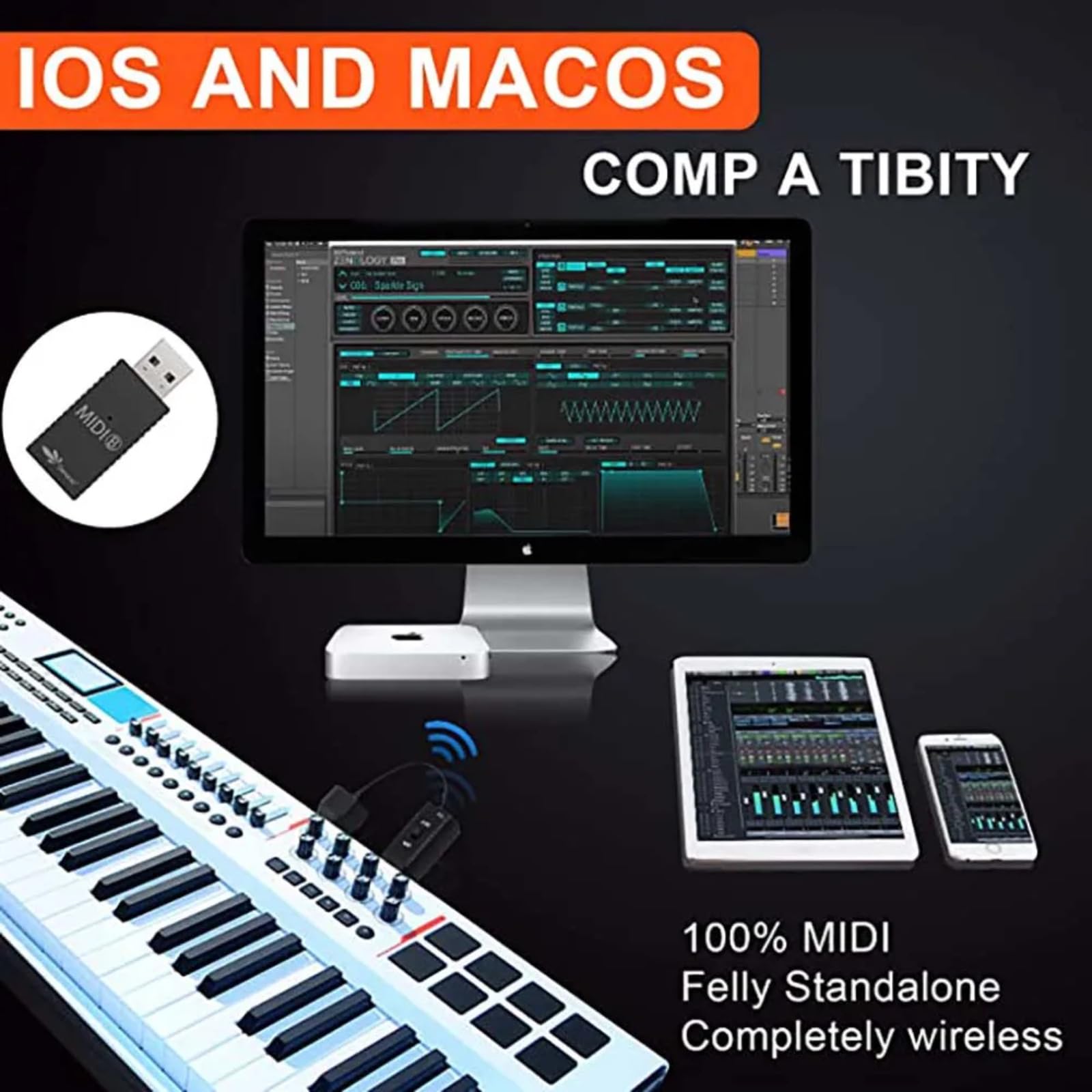 MS1 Midi Wireless System Interface - Mini Wireless MIDI Transmission Adapter, Plug & Play for Keyboards, Synthesizers & Digital Pianos | Perfect for Live Performances & Studio Recording