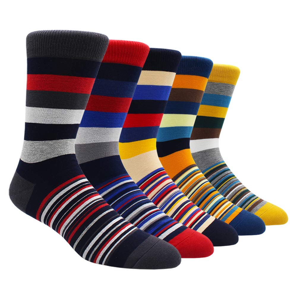 Funny Men's Dress Socks - Colorful Striped Cotton Novelty Socks for Casual Wear (Size 10-13) - Perfect for Office, Parties & Gifts