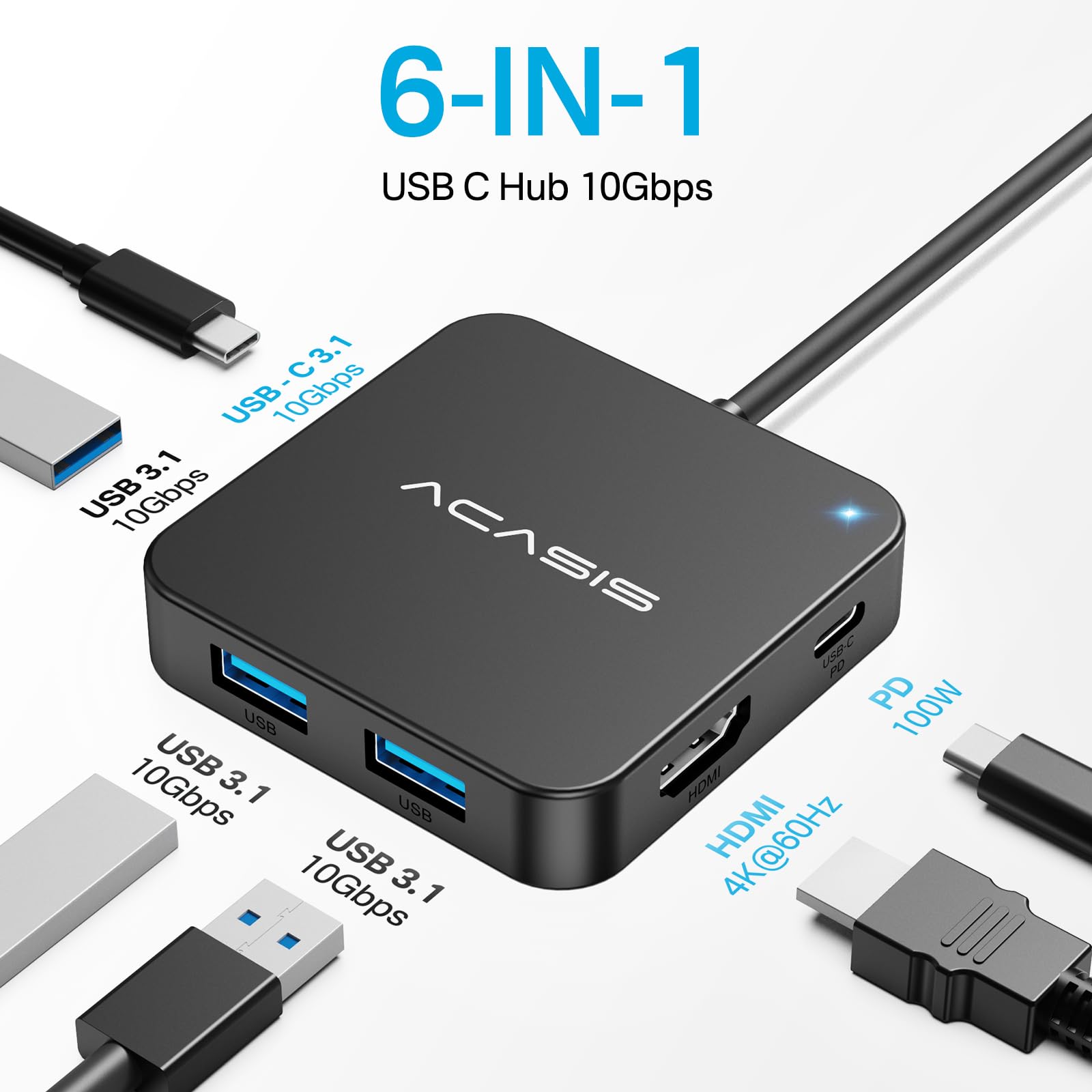 10Gbps USB C Hub with 4K 60Hz HDMI, 100W PD Charging - 4-Port USB 3.1 Adapter (3x USB-A + 1x USB-C) for MacBook Pro/Air, Dell XPS, Lenovo, Microsoft Surface, iPad Pro - Perfect for Home Office, Remote Work & Travel (Space Gray)