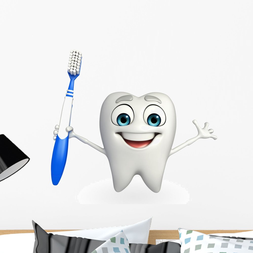 Wallmonkeys Teeth Character Peel and Stick Wall Decal - 24x21 Inch Dental Office Decor, Kids Room Sticker, Fun Business Graphics (WM268667) - Perfect for Dentist Clinics, Children's Bedrooms & Playrooms