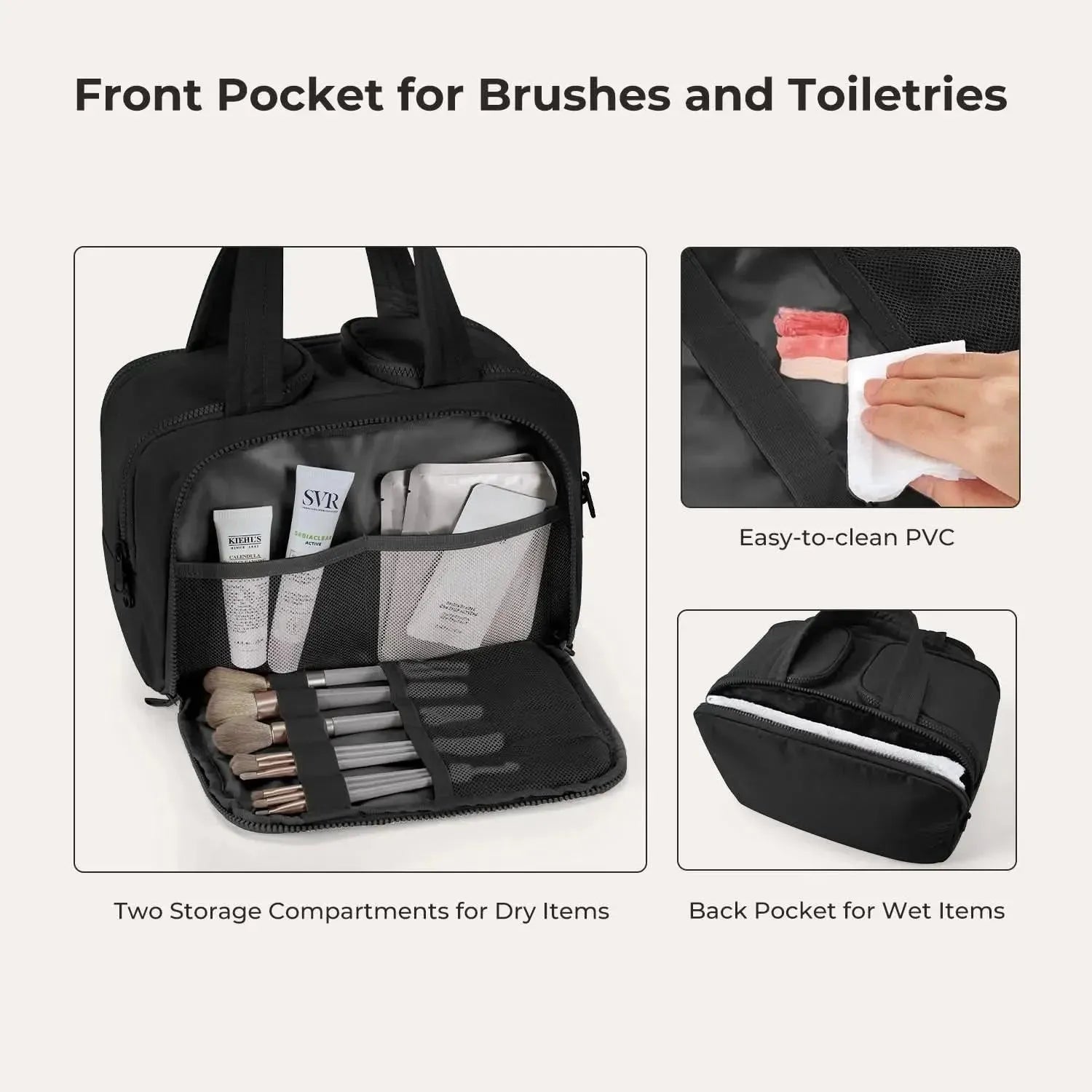 Premium Crush Toiletry Bag for Travel - 6 Stylish Colors (Black, Blue, Pink, Gray, Green, Purple) - Perfect for Vacation, Gym, Camping & Daily Use