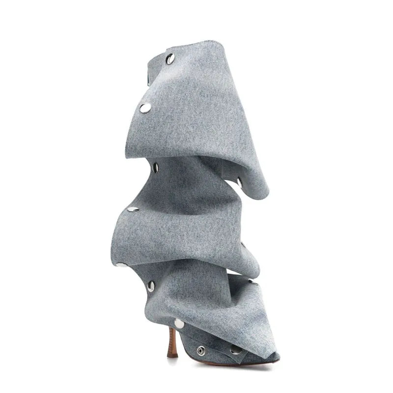 2023 Fashion Sexy Slim Fit High Heel Pleated Knee High Boots for Women - All Seasons Long Boots, Sexy Show Boots for Party, Night Out & Special Occasions