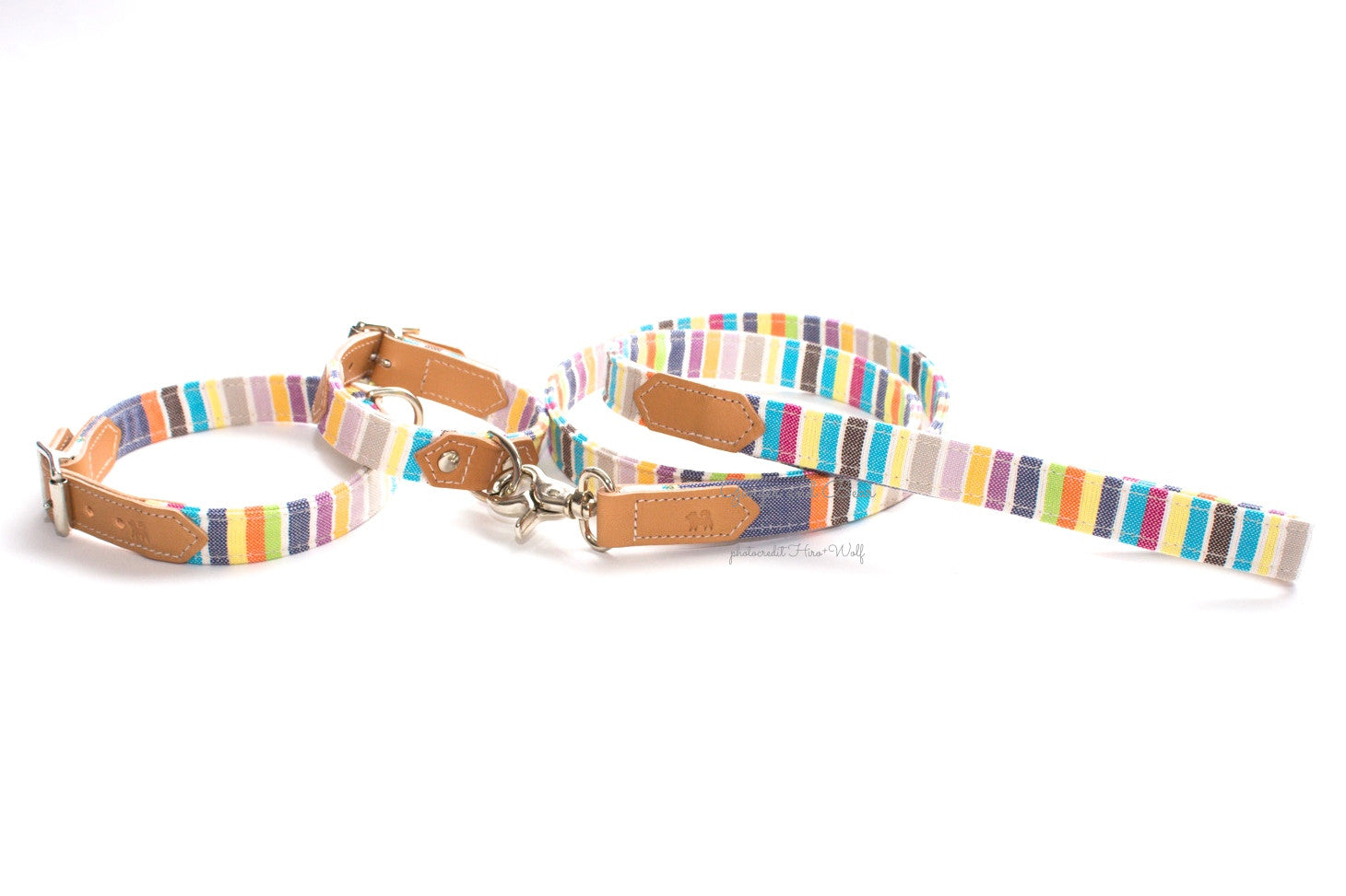 Hiro+Wolf Classic Dog Leash: Soft Pastel Striped Kikoi Fabric - Perfect for Walking, Training & Outdoor Adventures with Your Pet