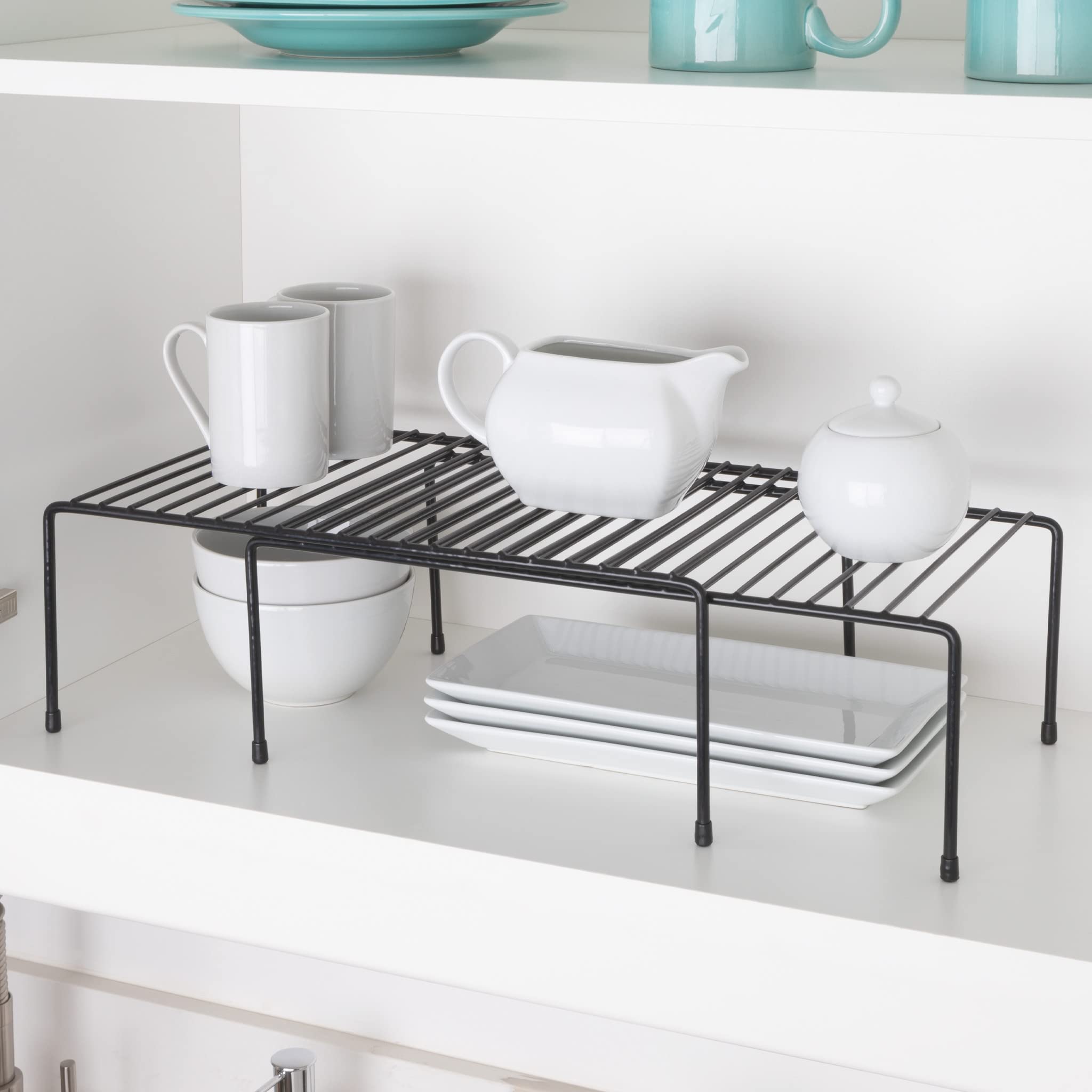 Smart Expandable Storage Rack - Durable Metal Wire Organizer with Scratch-Resistant Feet for Kitchen Counter, Bathroom, Cabinet - Perfect for Dishes, Plates, Medicine & More - 16