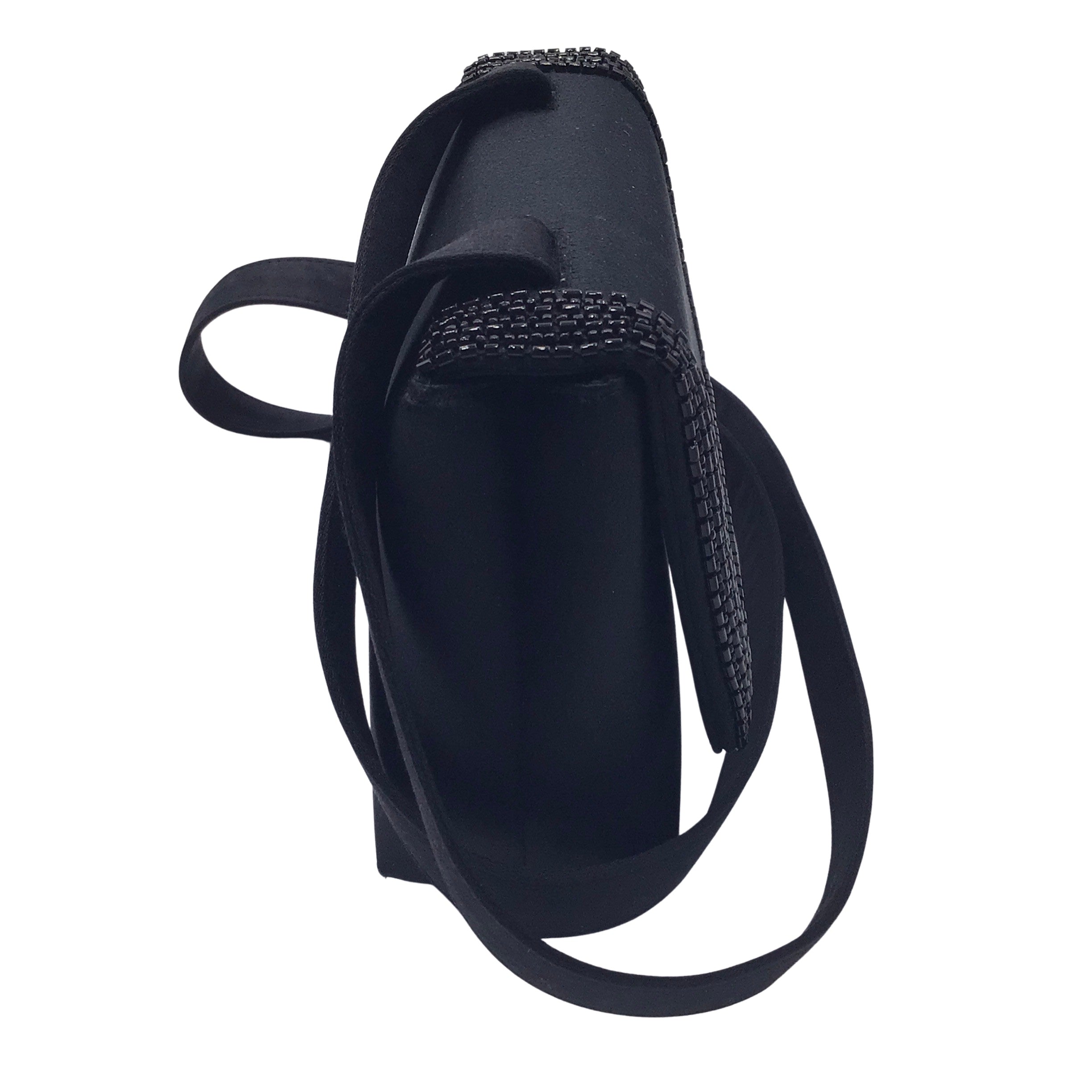 Chanel Black Bead Embellished Satin Mini Shoulder Bag for Women | Luxury Evening Clutch | Perfect for Parties, Weddings & Special Occasions