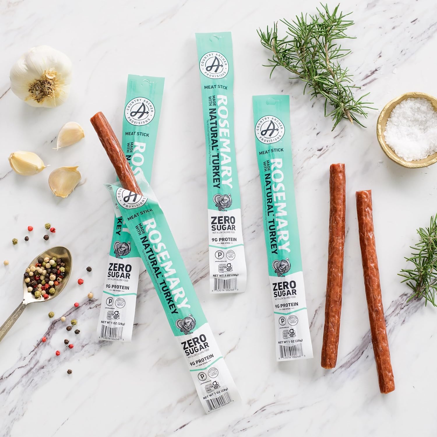 Country Archer 100% Natural Rosemary Turkey Sticks - Gluten Free, Keto Friendly Snack, 1 Ounce (36 Count) | High Protein On-The-Go Snacks for Hiking, Travel & Office