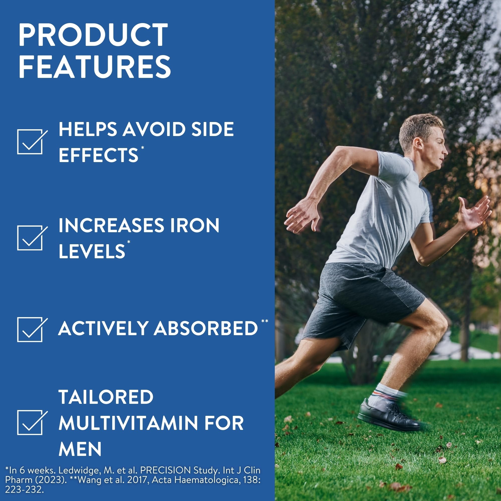 Active Iron Men's Complete Multivitamin Supplement with High Strength B Vitamins - 30 Iron Capsules + 30 Multivitamin Tablets, Non-Constipating Formula, 1-Month Supply - Supports Energy, Immunity & Overall Health for Active Men