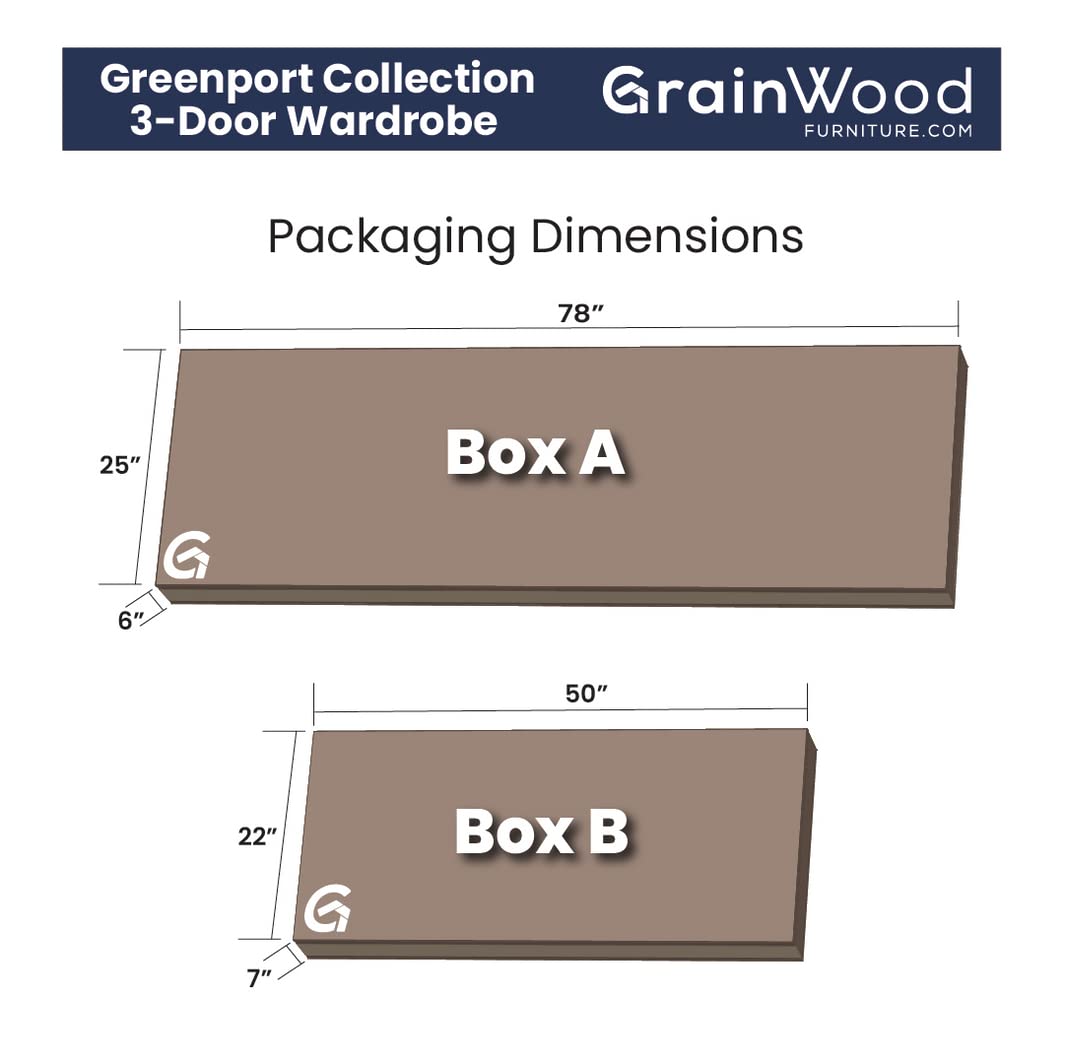 Grain Wood Furniture Greenport 3-Door Wardrobe in Brushed Walnut - Spacious Storage for Bedroom, Closet Organization & Home Decor