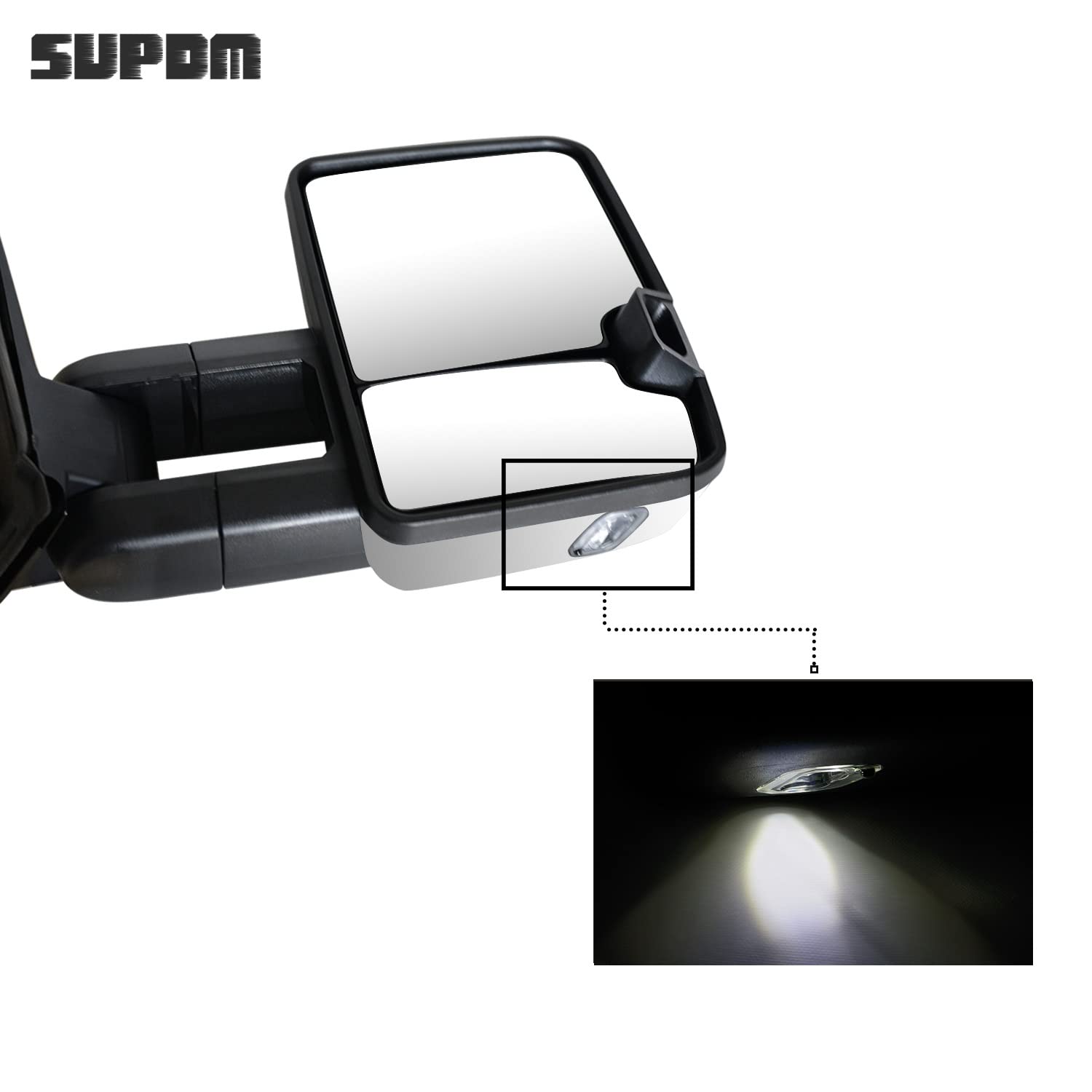 Chrome Towing Mirrors with Power Heat & Turn Signals - Compatible with Chevy Silverado/Suburban/Tahoe & GMC Sierra/Yukon 2003-2006 Models - Clearance Lamp & Running Lights (Pair) - Perfect for Towing, Off-Roading & Night Driving