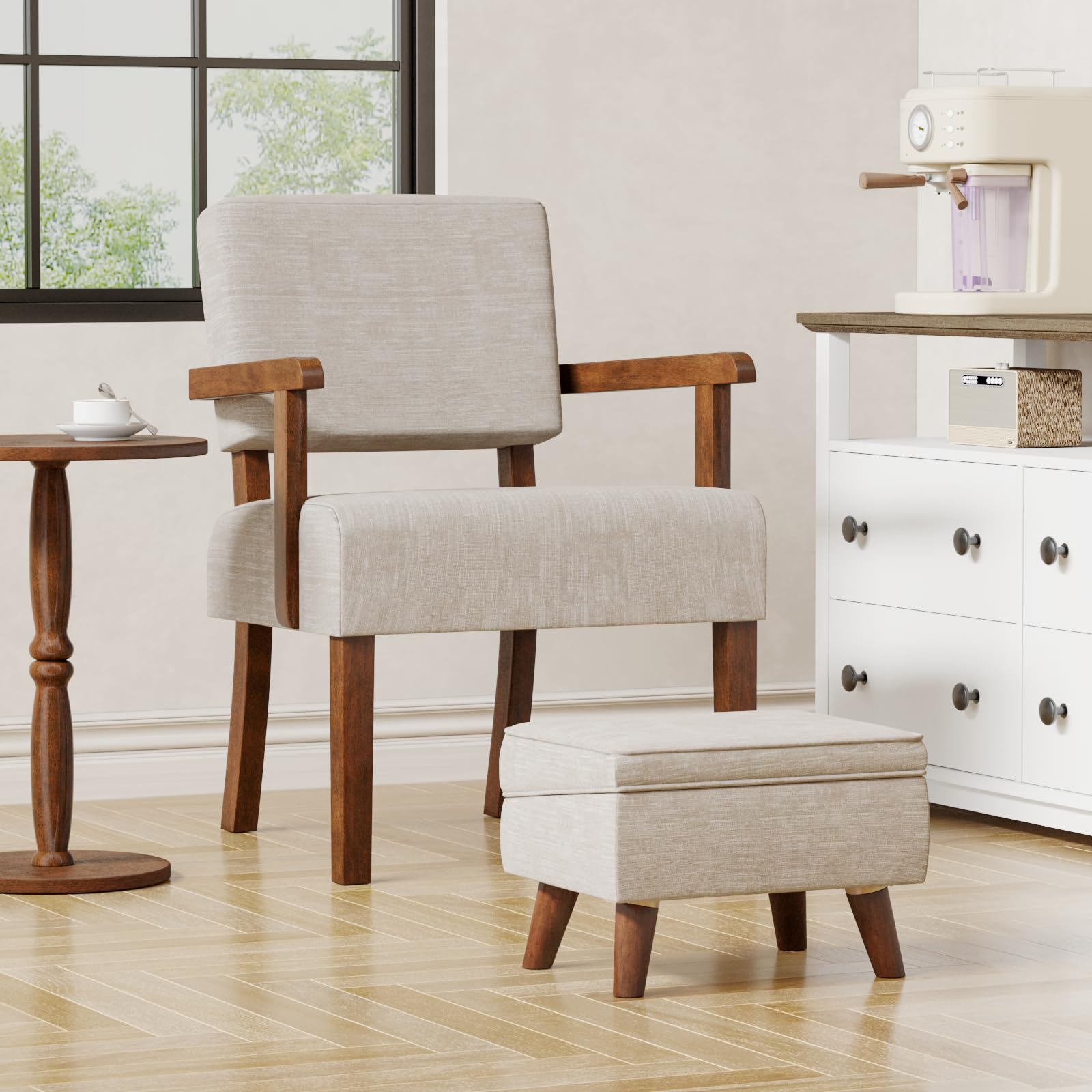 2-Piece Accent Chair Set with Side Table - Soft Upholstered Armchairs for Living Room, Bedroom, Reading Nook & Office Waiting Area - Beige Modern Lounge Chairs (AC01) | Perfect for Small Spaces, Apartment Decor & Cozy Seating