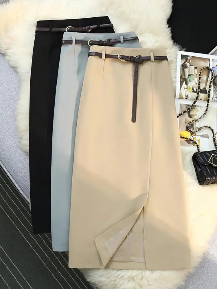 Elegant High Waist Long Split Skirt for Women - Black & Blue Summer Streetwear | Khaki Slim Party Skirt | 2024 Fashion Trend | Perfect for Club Nights, Casual Outings & Office Wear