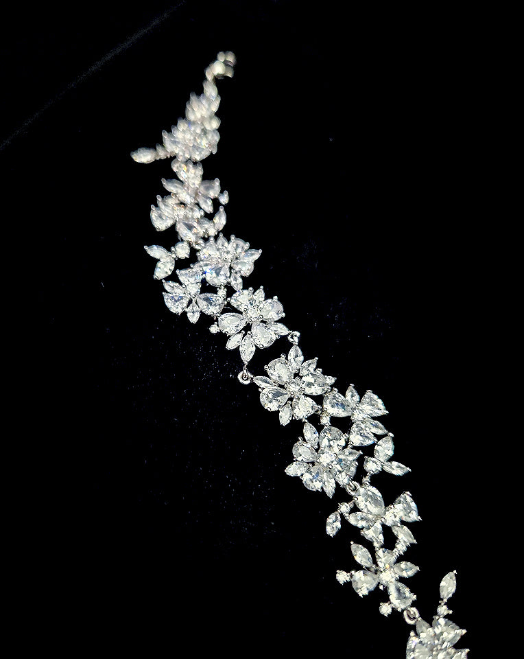 Elegant Crystal Flower Wedding Bracelet - Sakura Design by Stephanie Browne for Bridesmaids & Bridal Party - Perfect for Weddings, Prom & Special Occasions