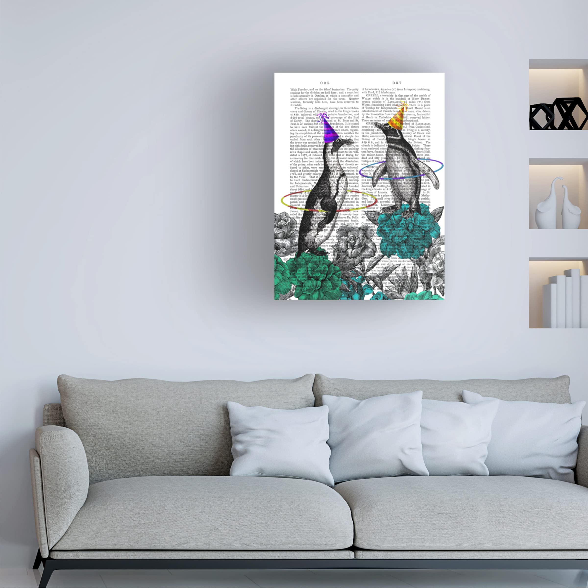 Trademark Fine Art 'Party Penguins Book Print' Canvas Wall Art by Fab Funky - Perfect for Kids' Rooms, Playrooms & Nursery Decor