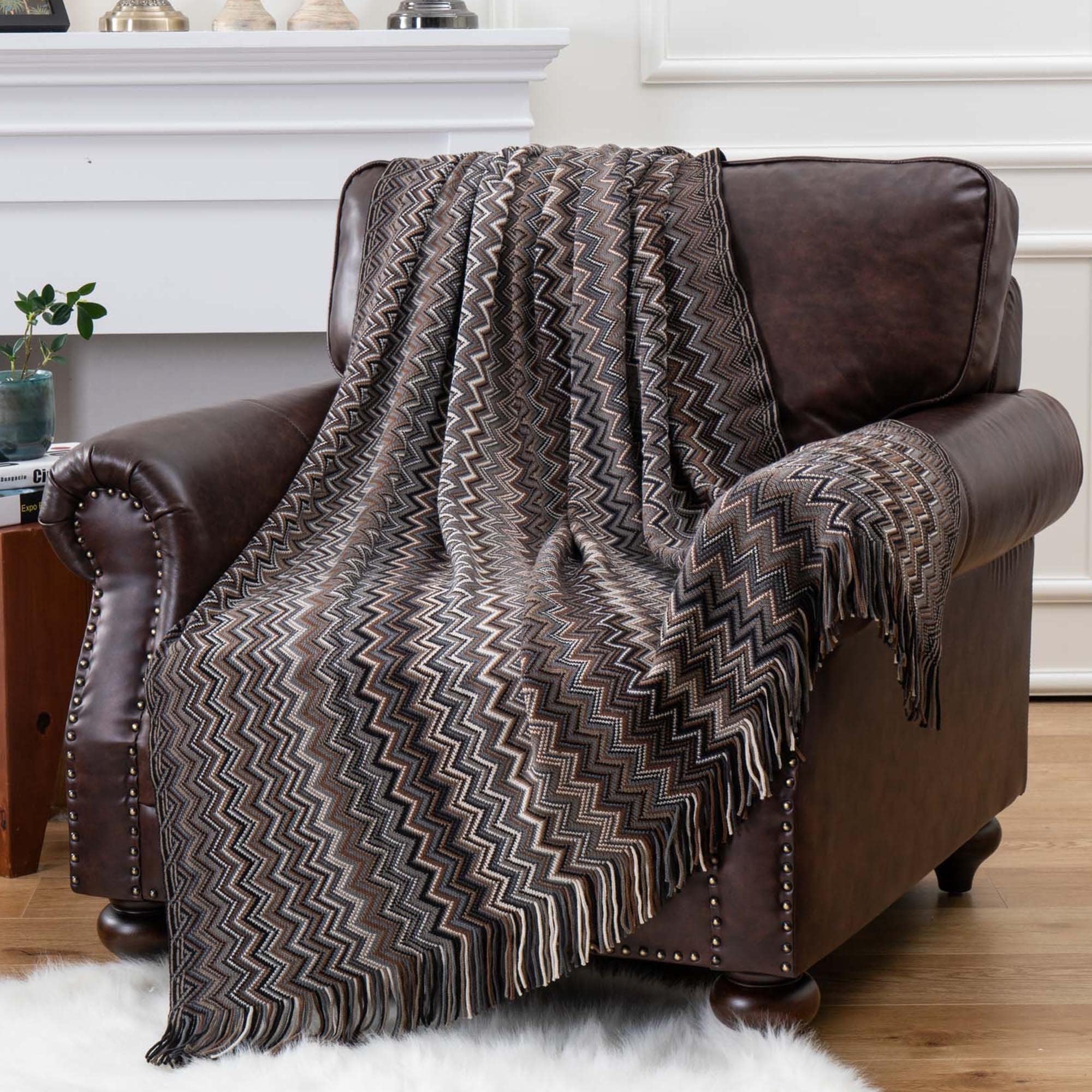 BATTILO HOME Boho Knitted Throw Blanket - Black Soft Mexican Blanket with Tassels (50