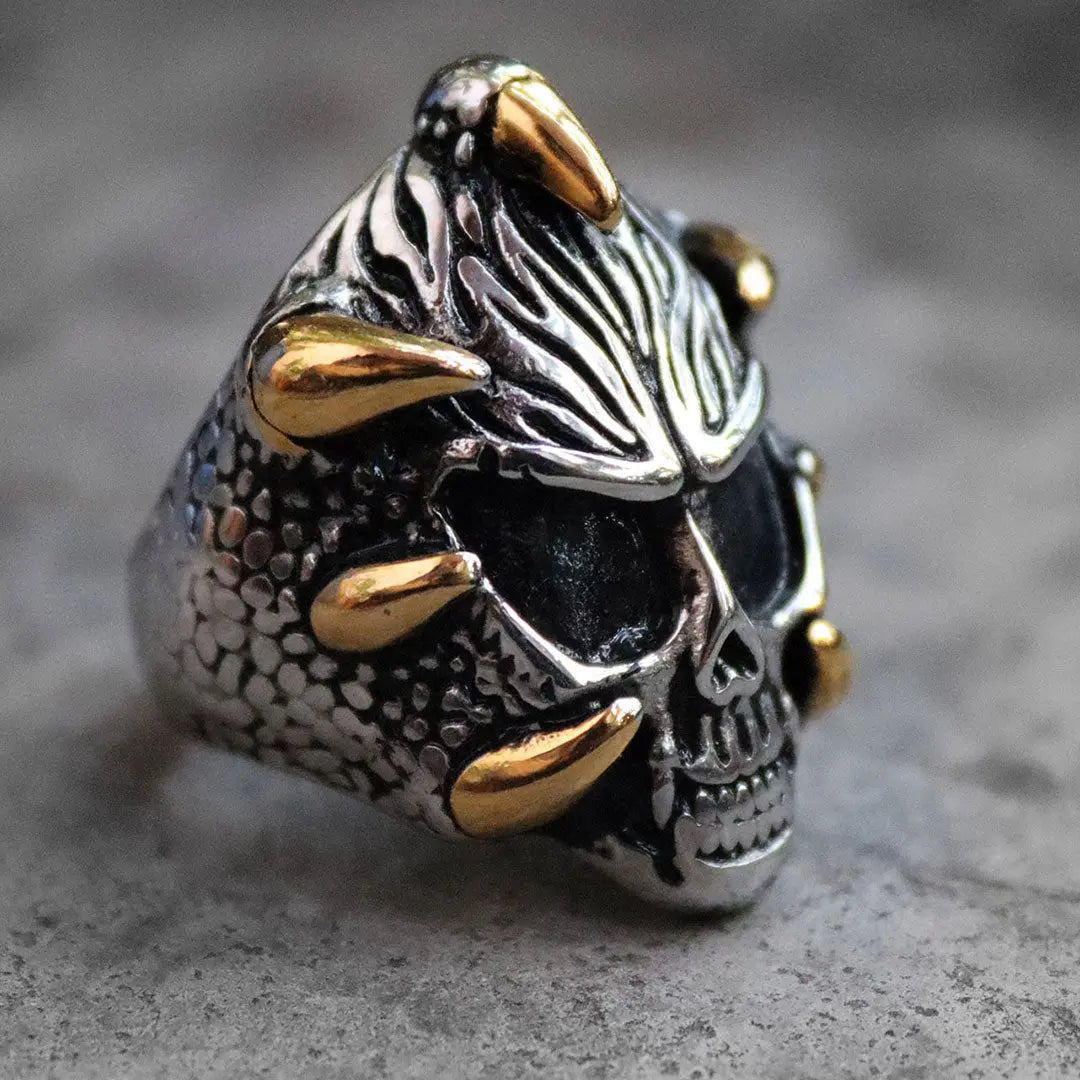 GoSteel Men's Dragon Claws and Skull Ring - Gothic Punk Jewelry for Men, Stainless Steel Band - Perfect for Halloween, Cosplay, and Biker Fashion