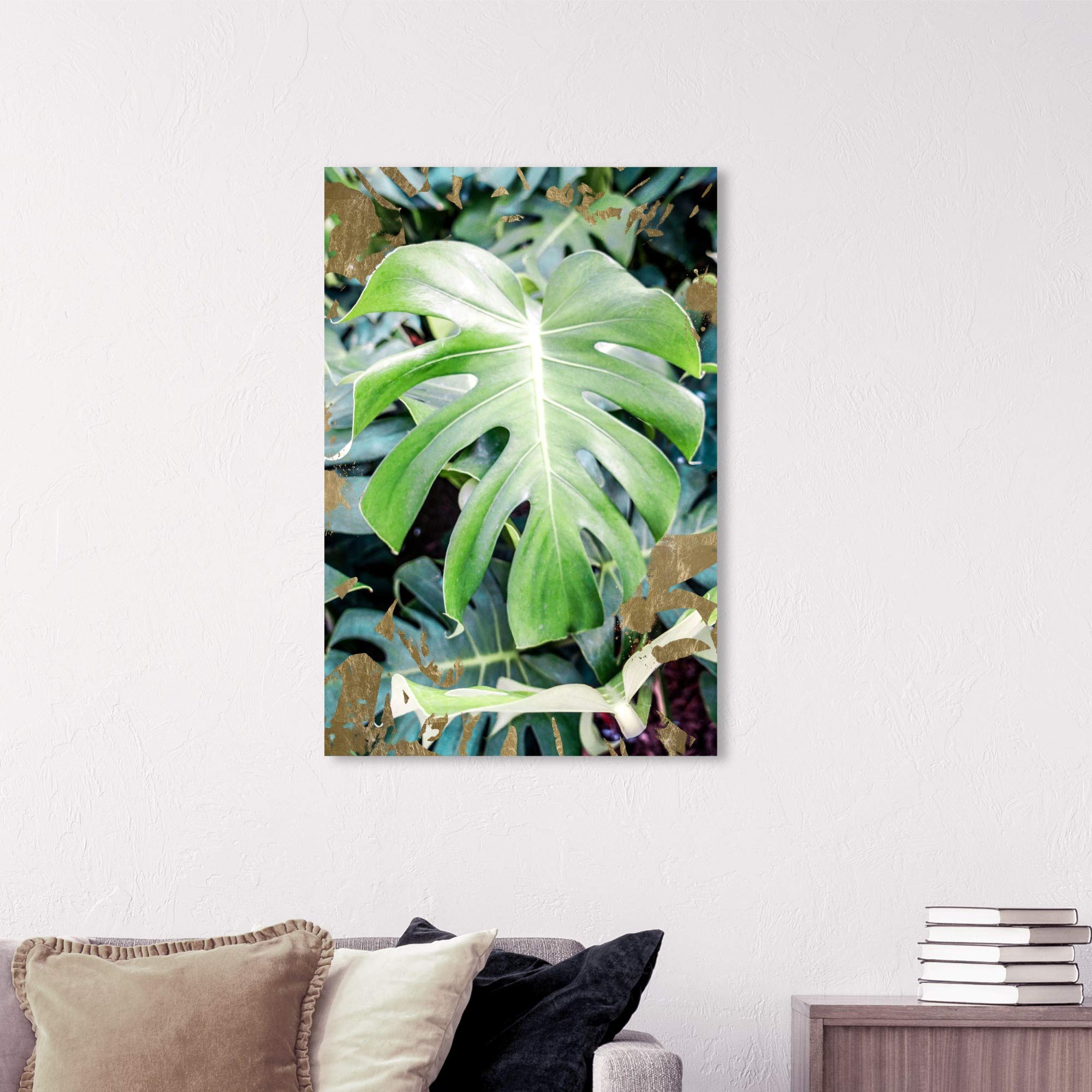 Wynwood Studio Monstera Jungle Bronze Floral Wall Art Canvas Print - 24x36 Inches, Green & Brown Botanical Home Decor for Living Room, Bedroom, or Office